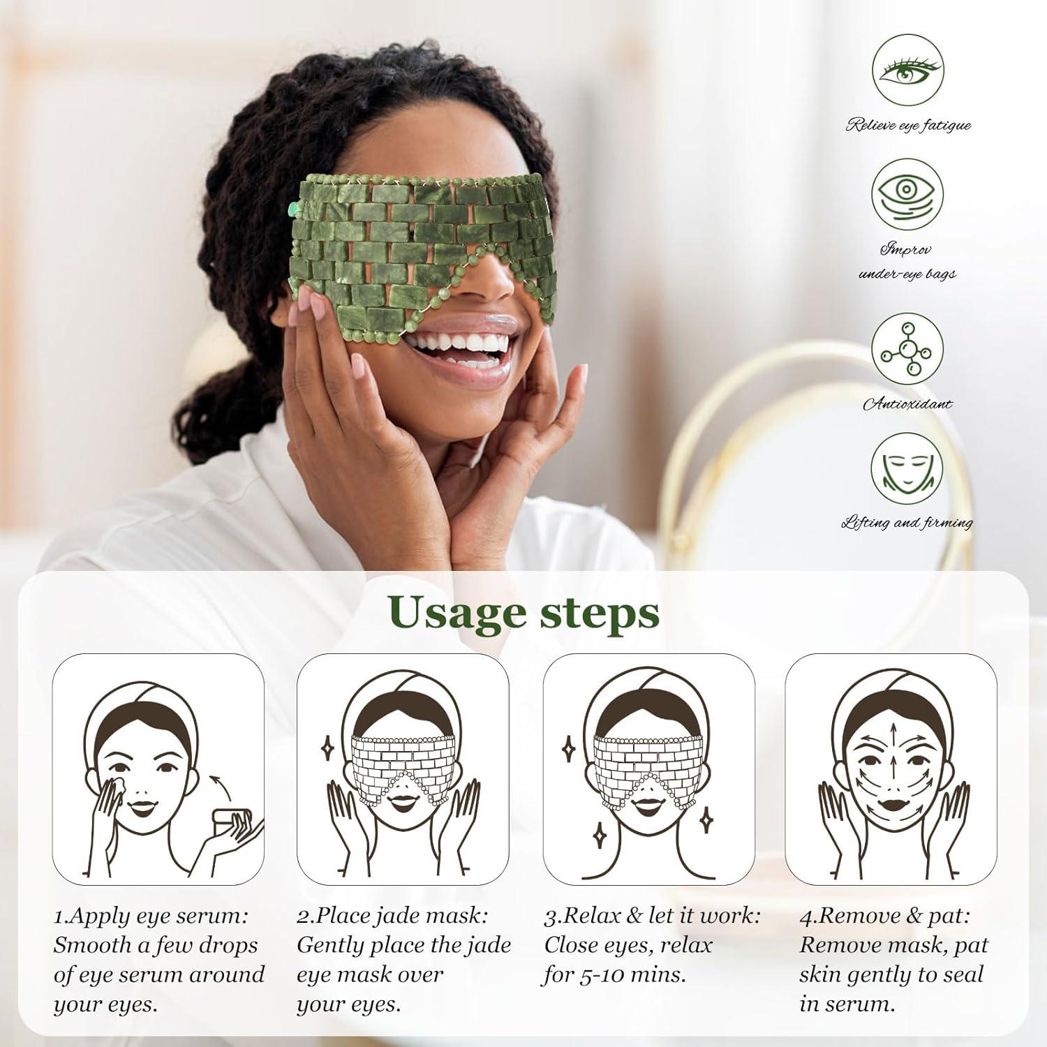 Máscara de Ojos de Jade LazyGa con Cintas Verdes 24x9cm