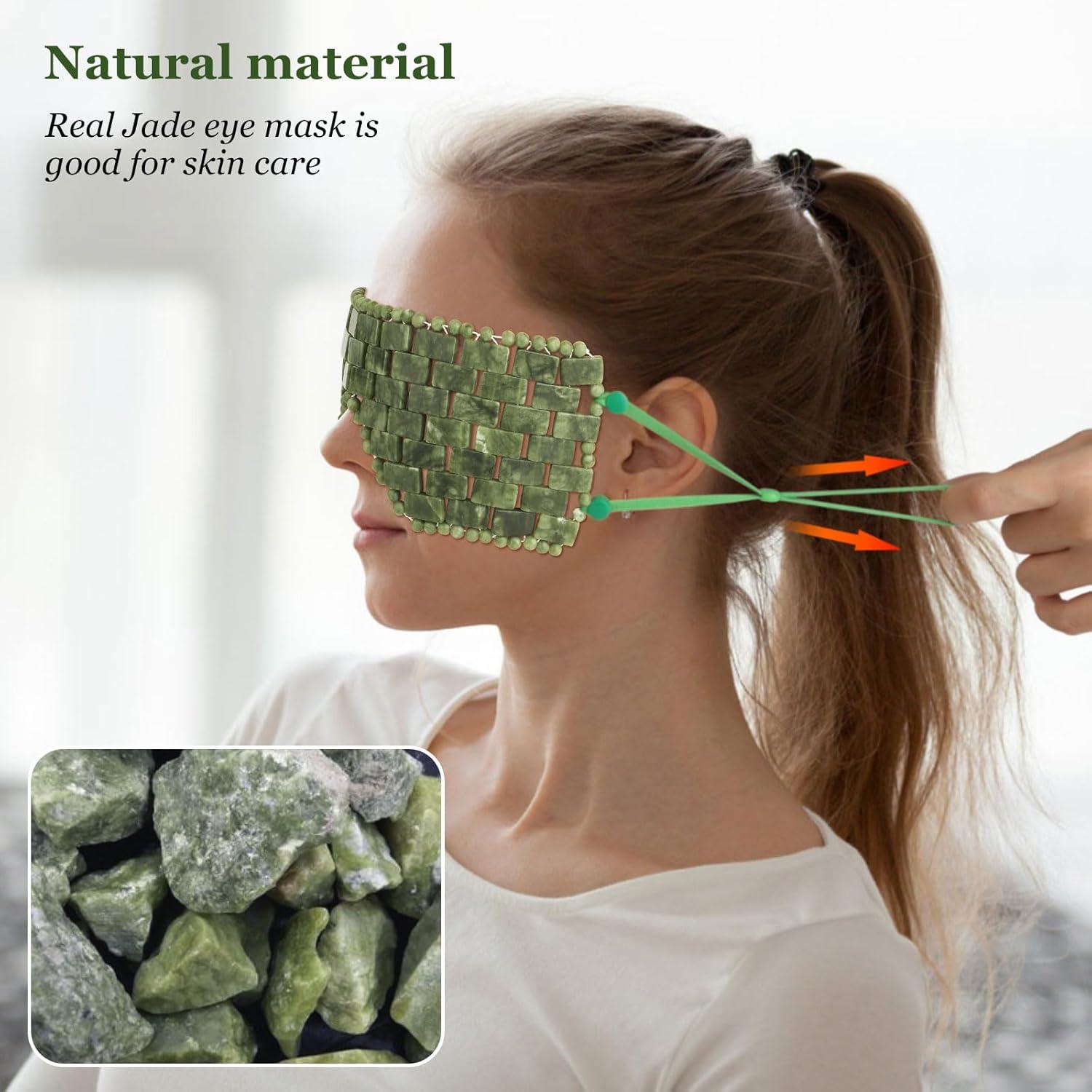 Máscara de Ojos de Jade LazyGa con Cintas Verdes 24x9cm