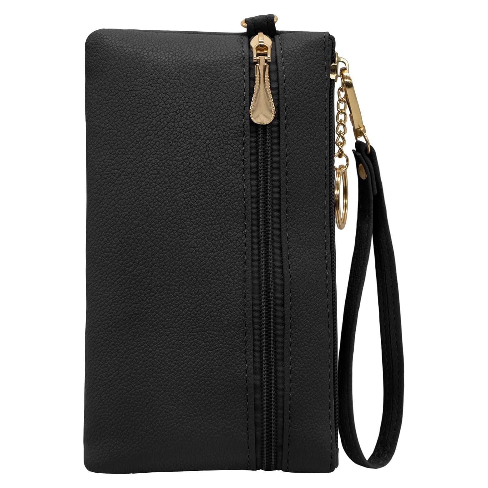 Cartera de muñeca de cuero LJCZKA negra para mujer