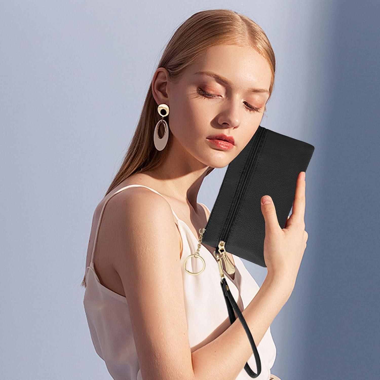 Cartera de muñeca de cuero LJCZKA negra para mujer