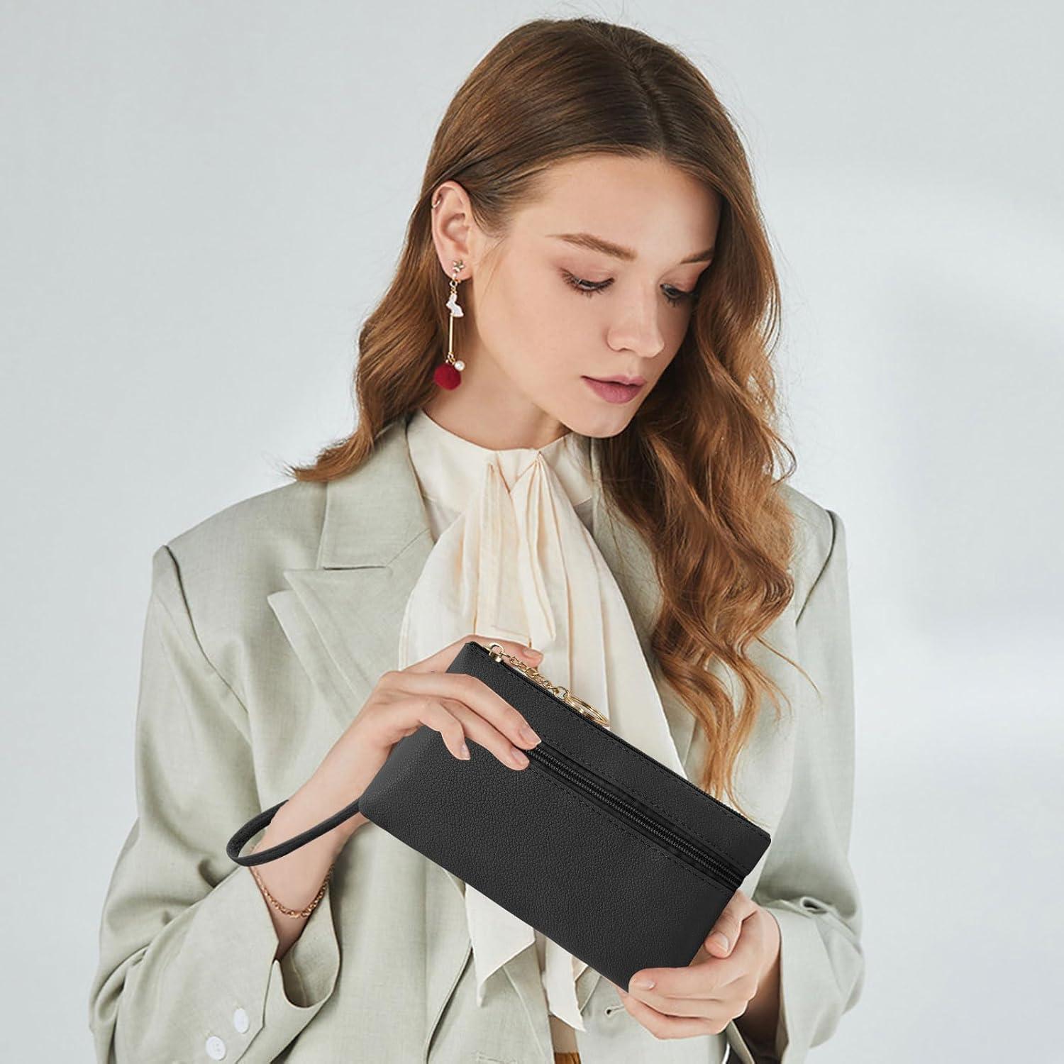 Cartera de muñeca de cuero LJCZKA negra para mujer