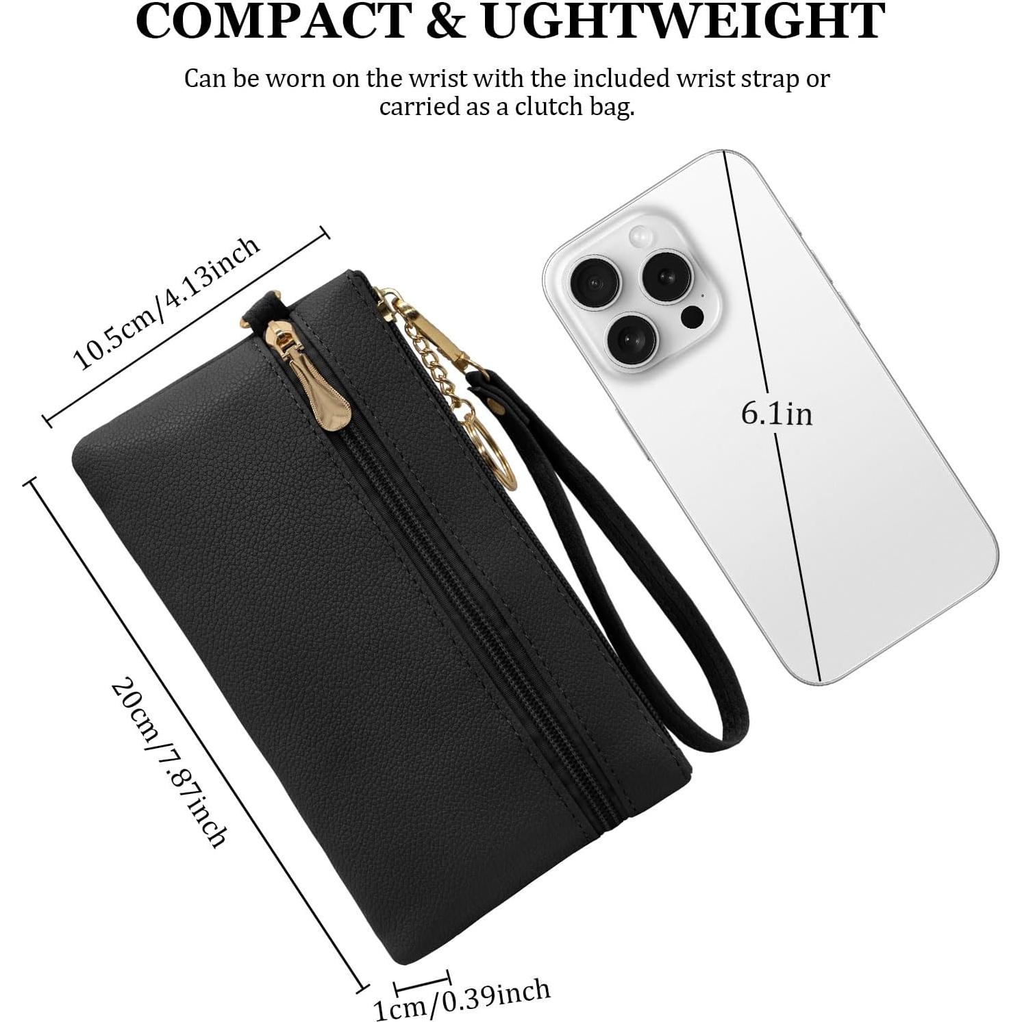 Cartera de muñeca de cuero LJCZKA negra para mujer