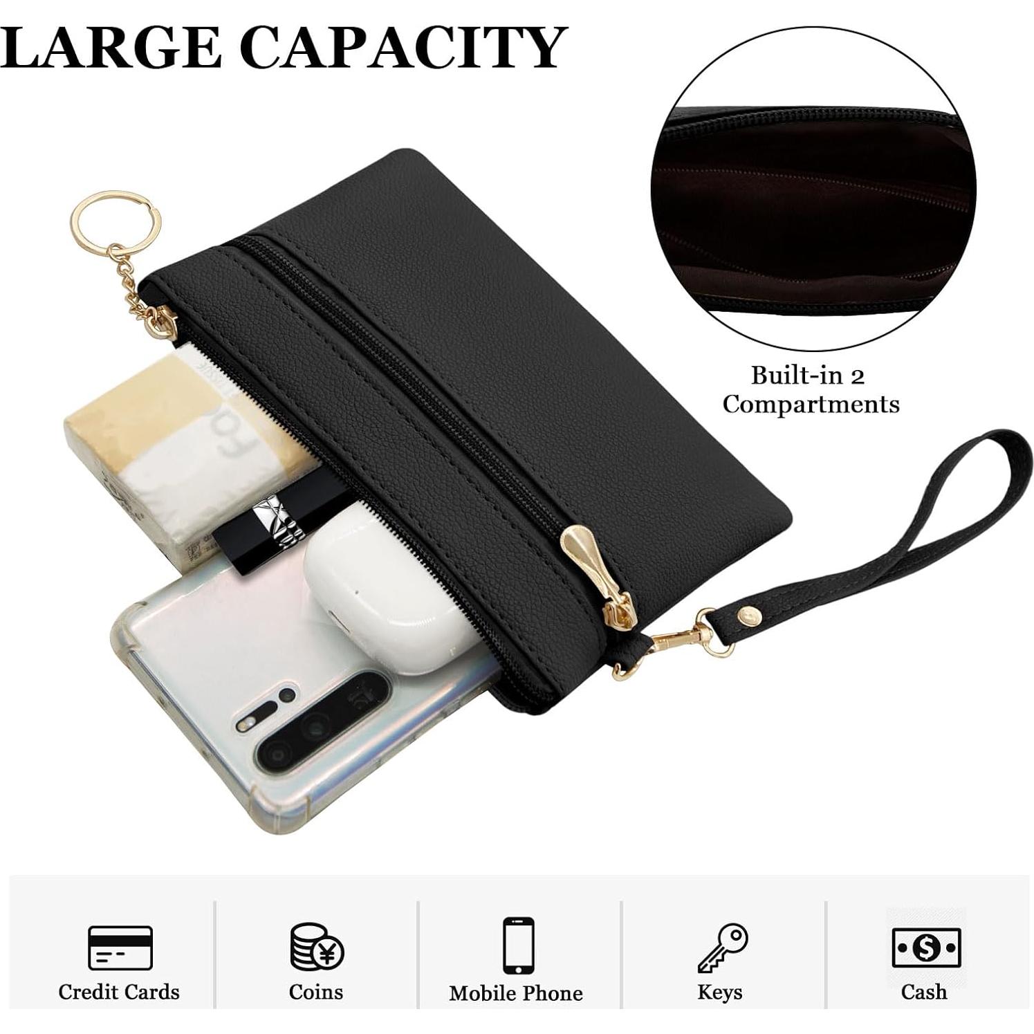 Cartera de muñeca de cuero LJCZKA negra para mujer