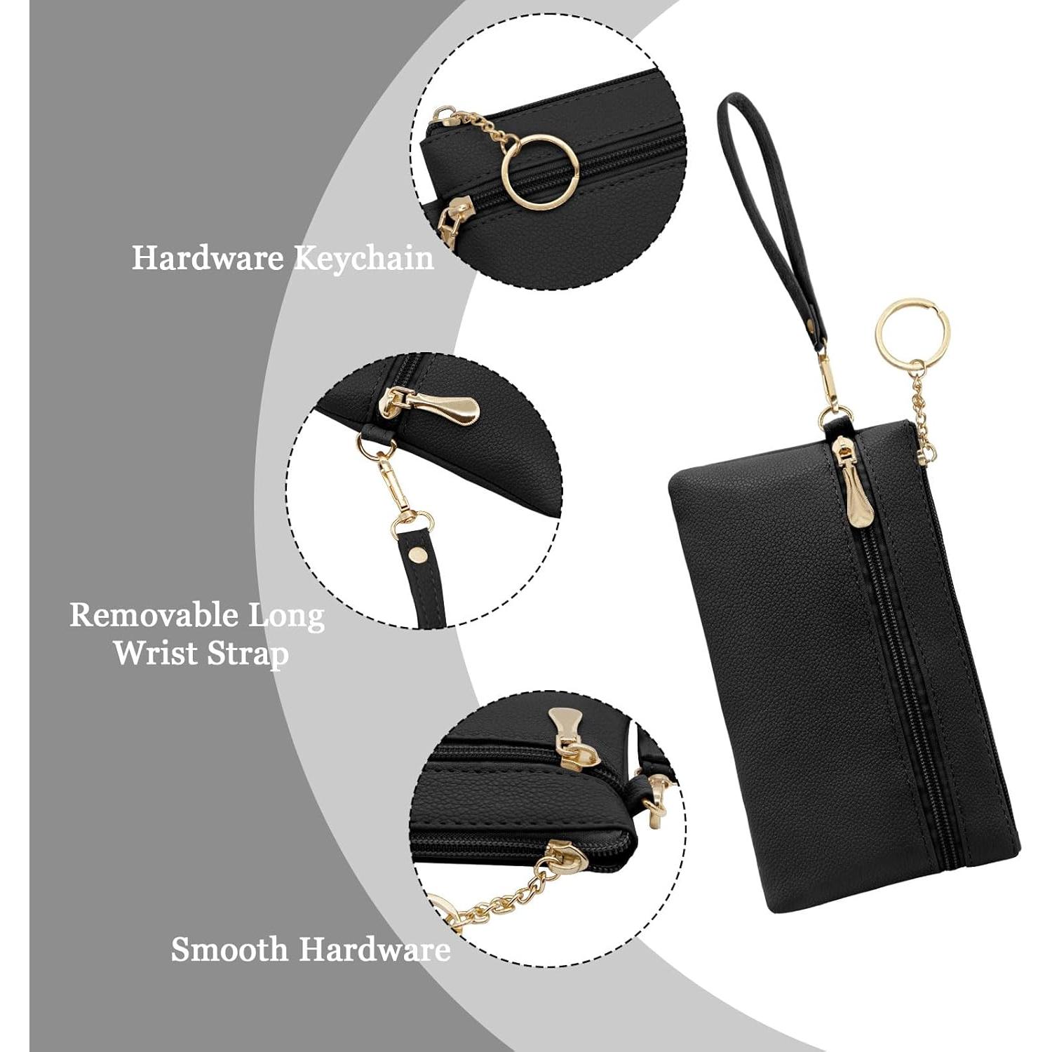 Cartera de muñeca de cuero LJCZKA negra para mujer