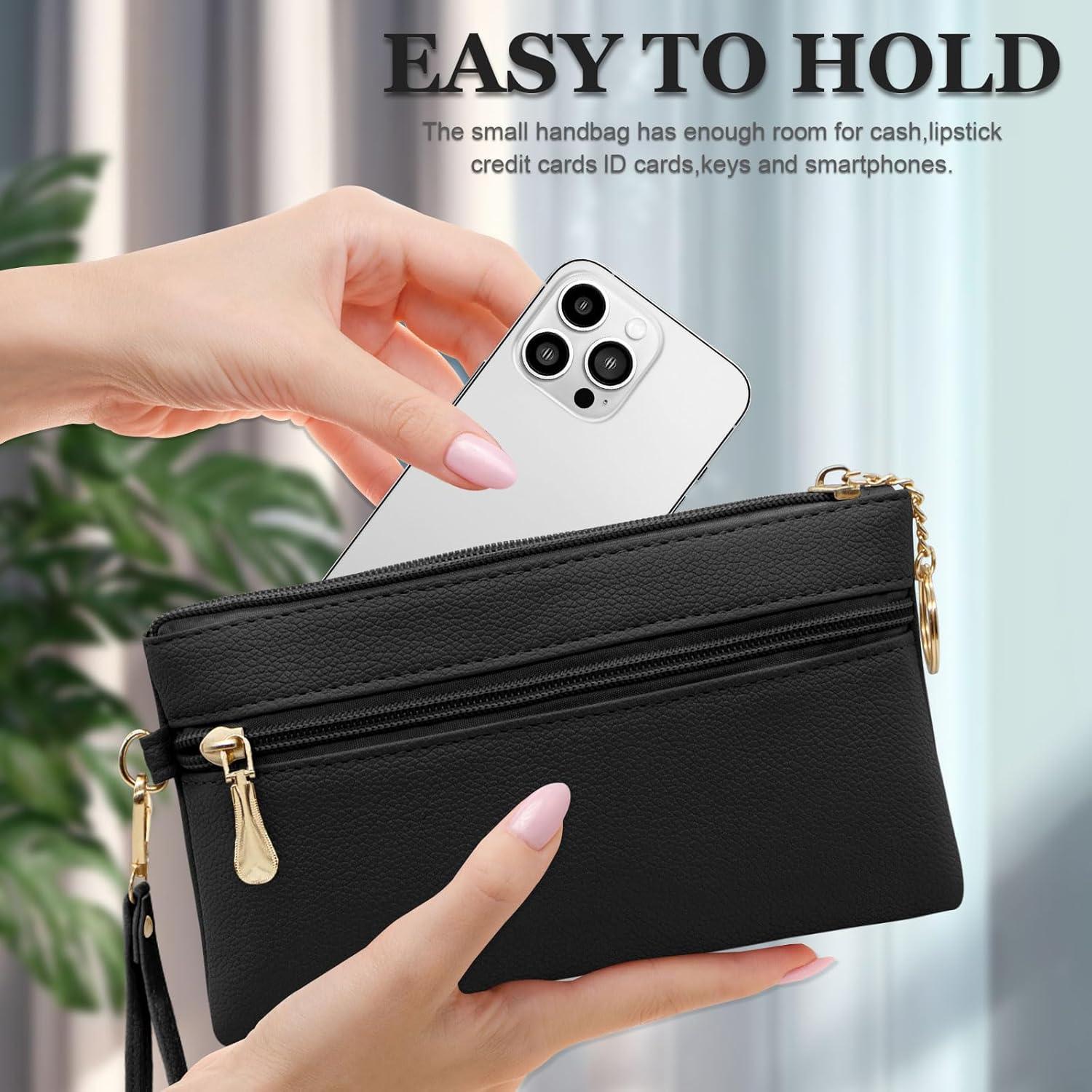 Cartera de muñeca de cuero LJCZKA negra para mujer