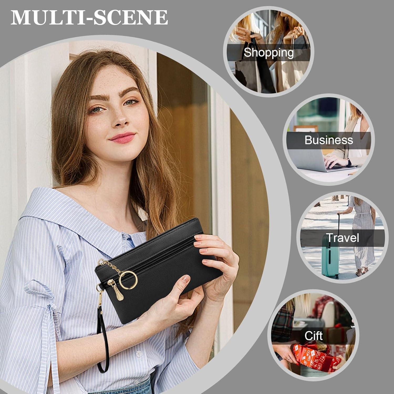 Cartera de muñeca de cuero LJCZKA negra para mujer