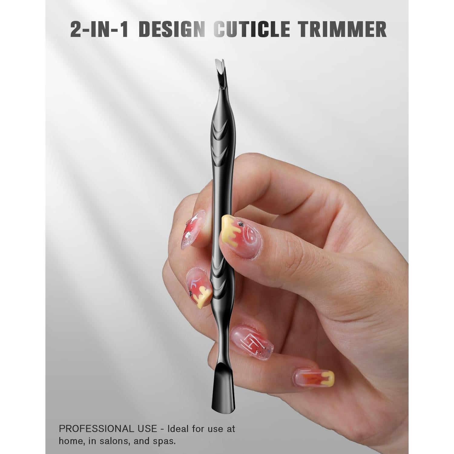 Empujador de Cutículas FERYES 2 en 1 Acero Inoxidable Negro