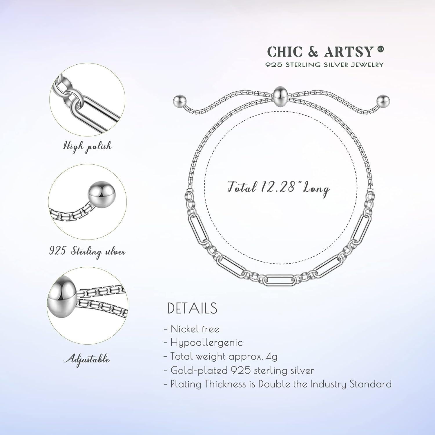 Pulsera de Tobillo Plata Esterlina 925 CHIC & ARTSY Multicapa