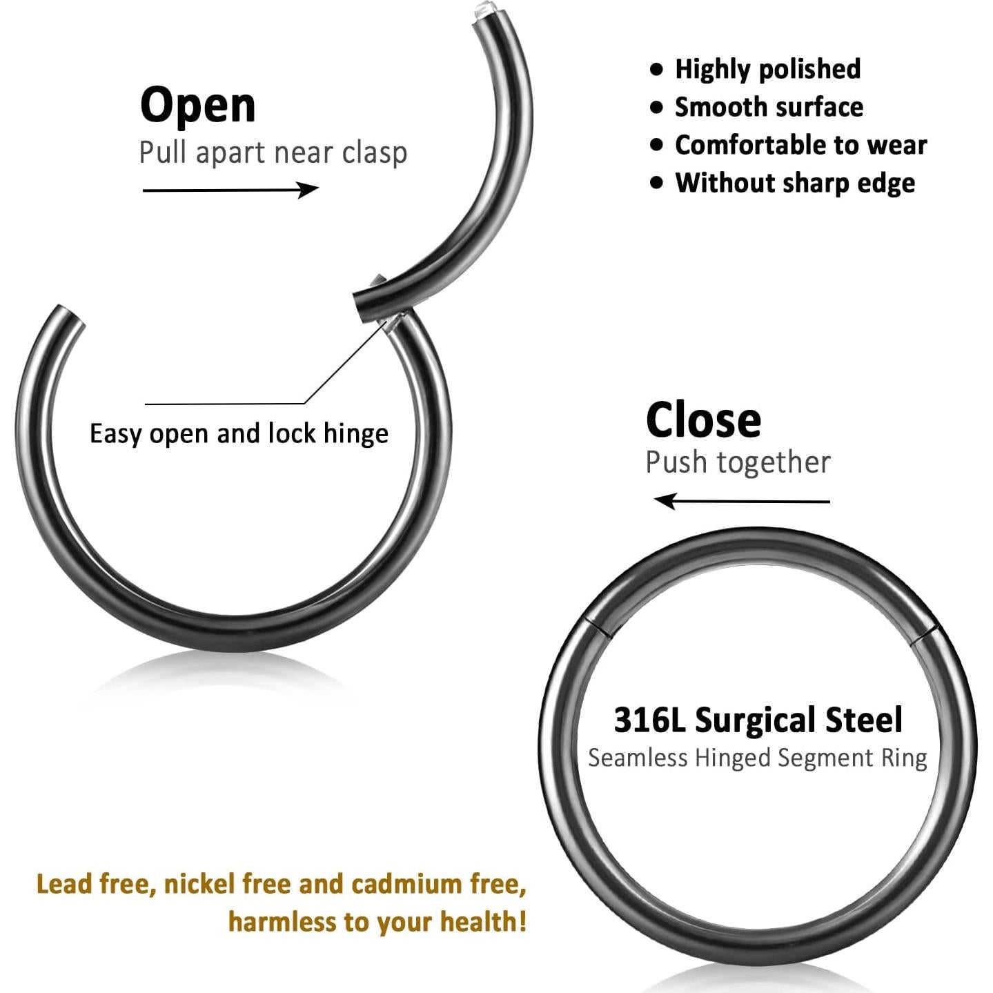 Aros de Nariz Funtopia 12 Pcs Acero Quirúrgico 316L 18g