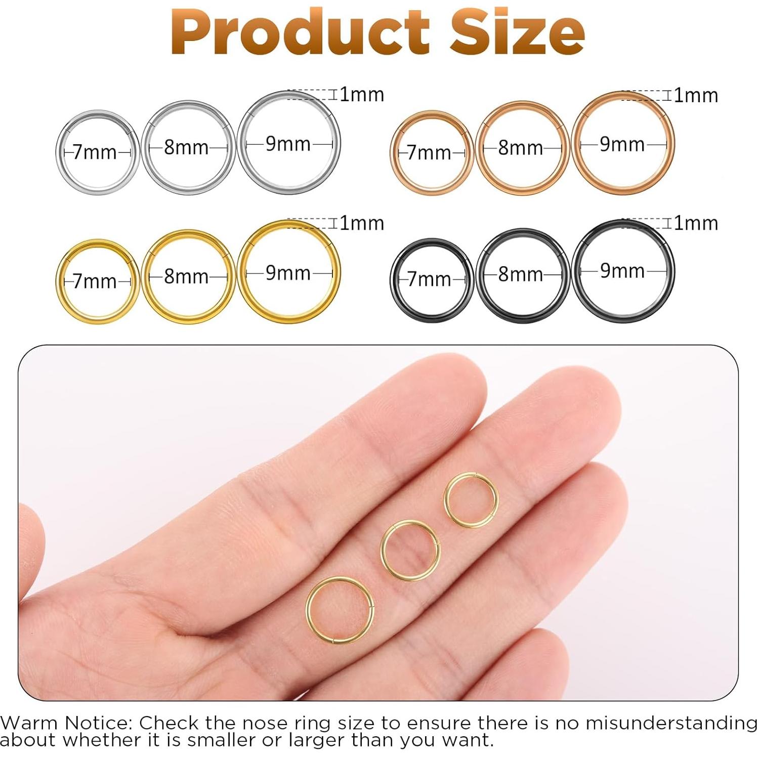 Aros de Nariz Funtopia 12 Pcs Acero Quirúrgico 316L 18g