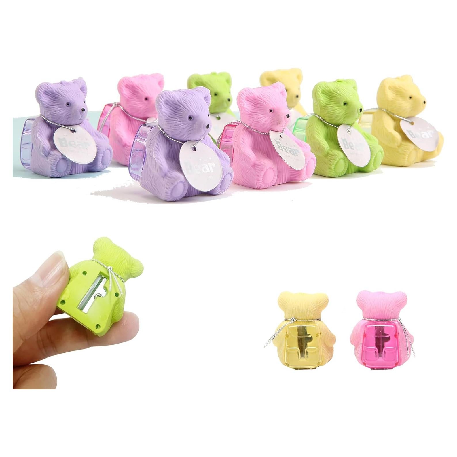 Borradores de Oso HILAZA con Sacapuntas - 8 Pcs Kawaii
