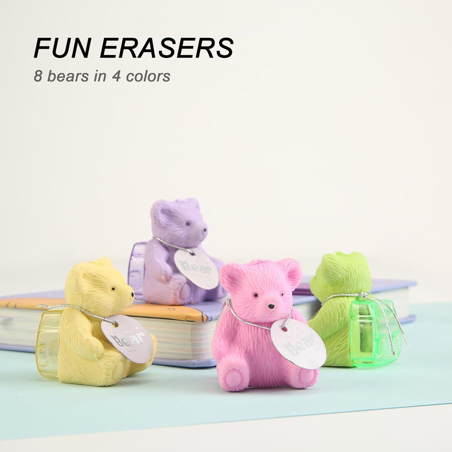 Borradores de Oso HILAZA con Sacapuntas - 8 Pcs Kawaii