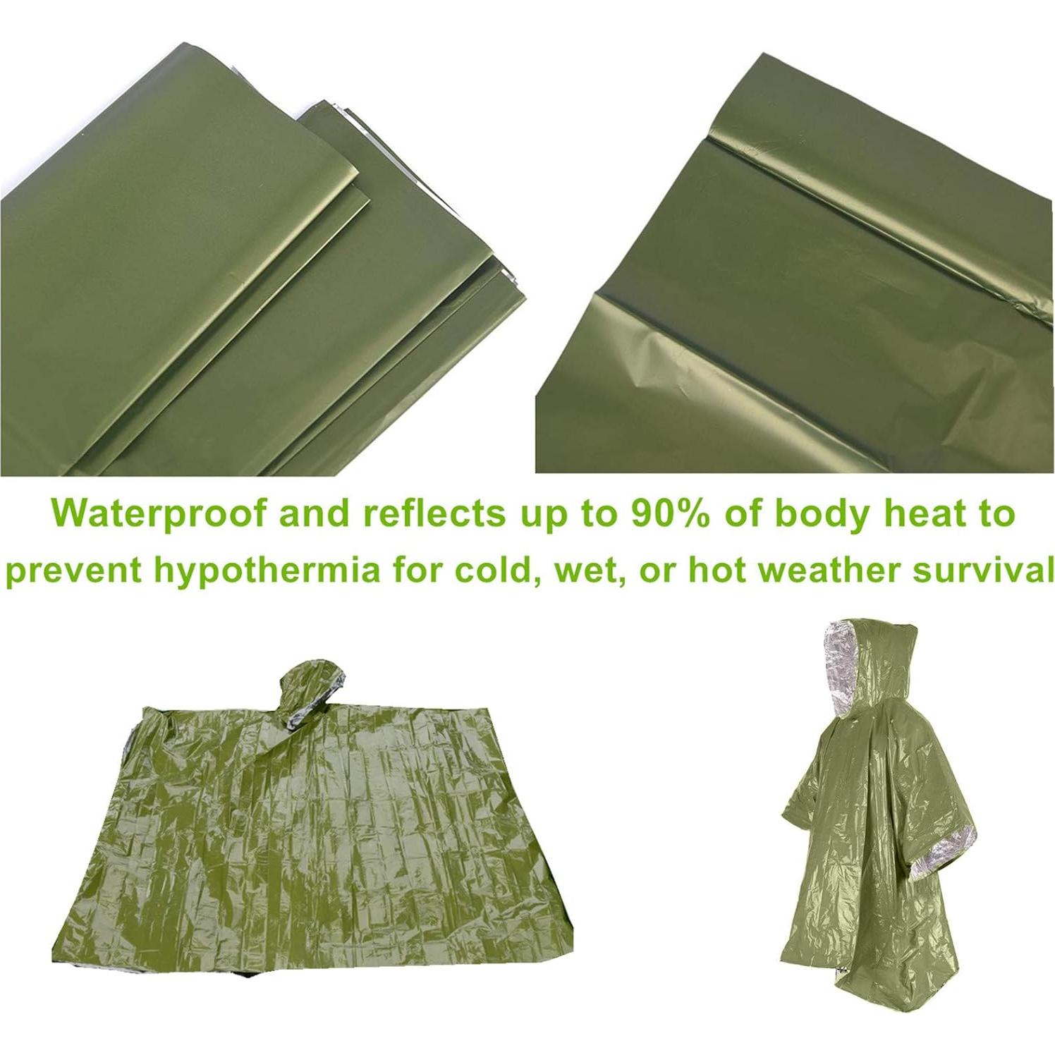 Poncho de Emergencia Verde Ninth C - Impermeable y Térmico 100x125 cm