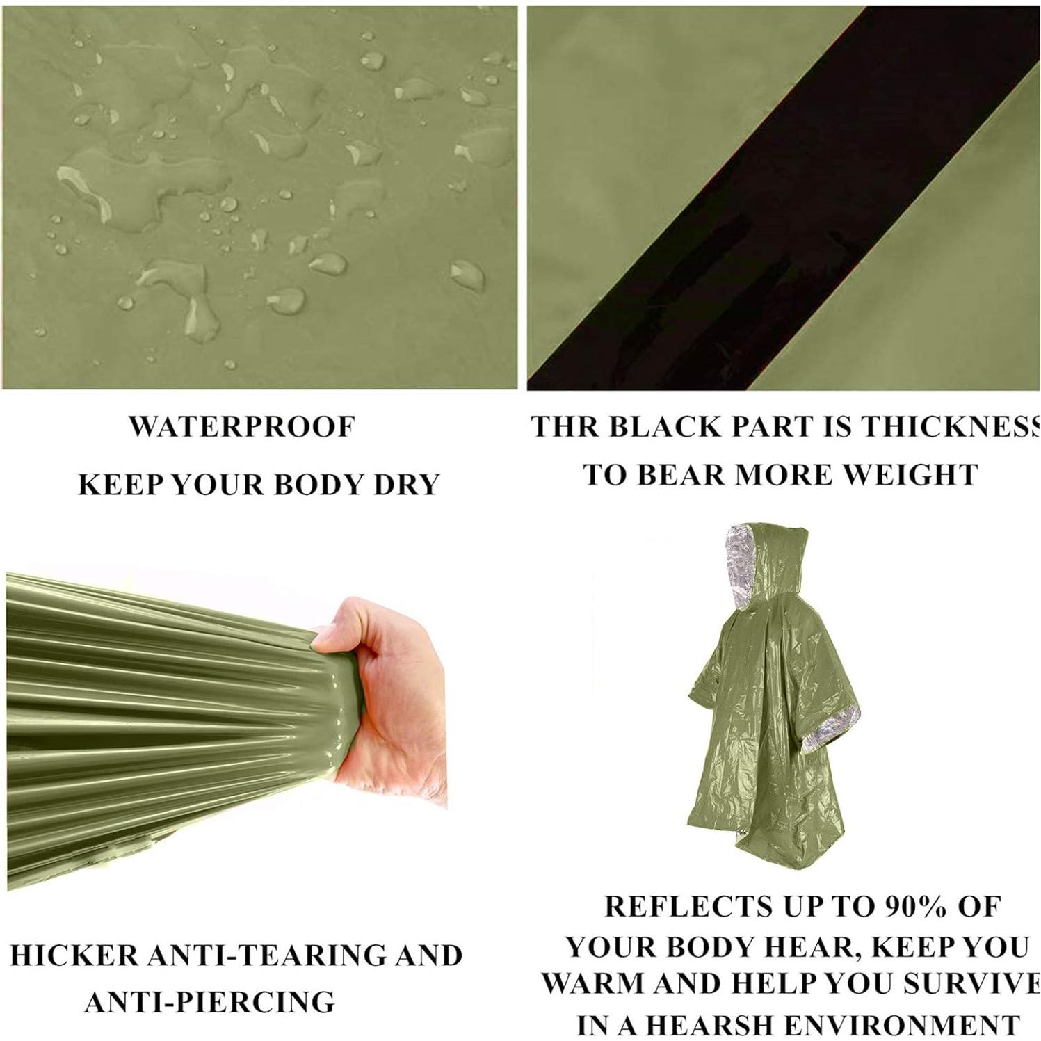 Poncho de Emergencia Verde Ninth C - Impermeable y Térmico 100x125 cm