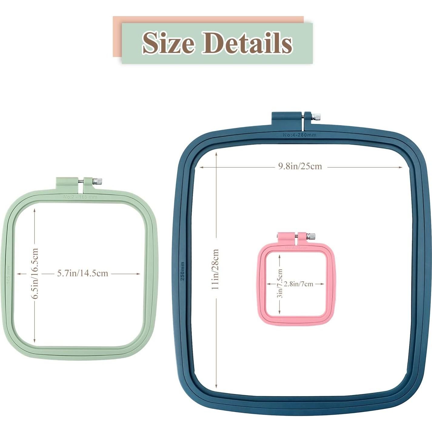 Juego de Aros de Bordado ZOCONE 3Pcs Rectangulares ABS