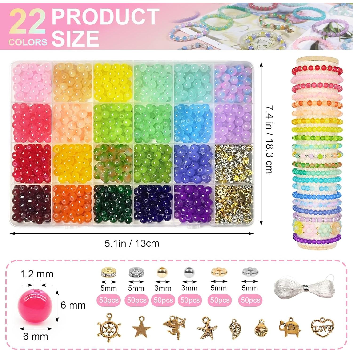 Kit de Perlas de Vidrio NEWMIAO 1188 Piezas 6mm 22 Colores