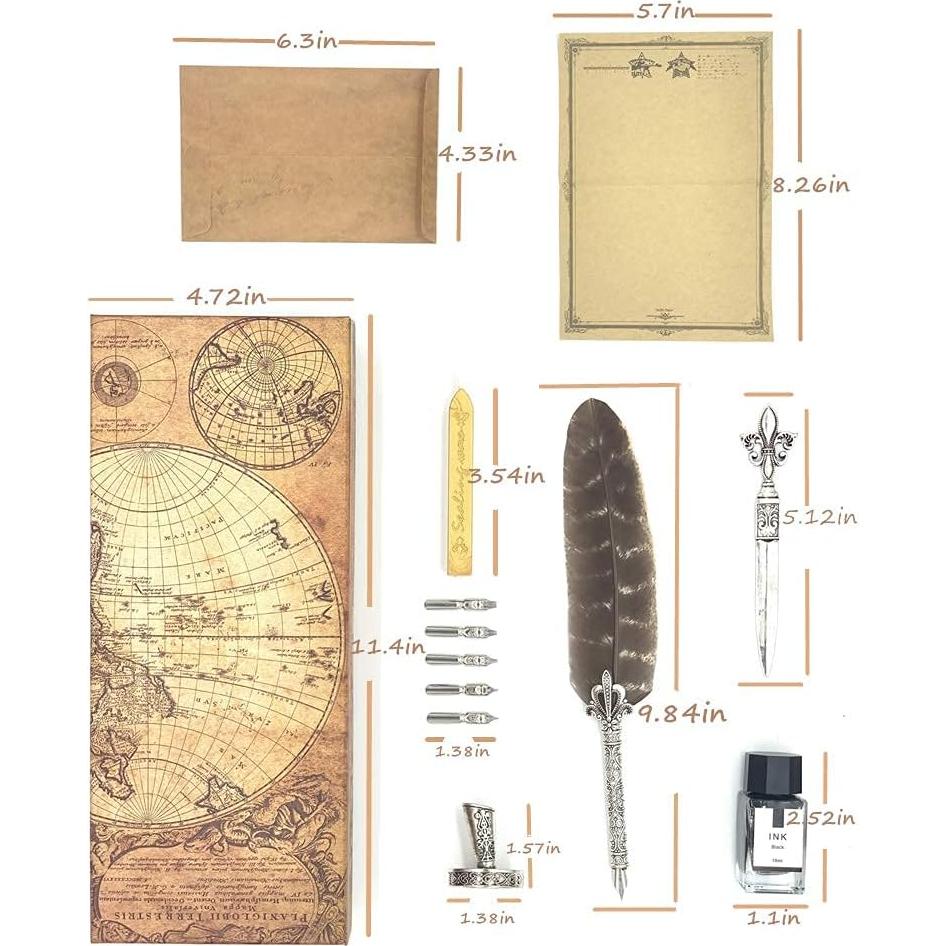 Set de Pluma de Pavo Real SCHOWE con Tinta y Accesorios