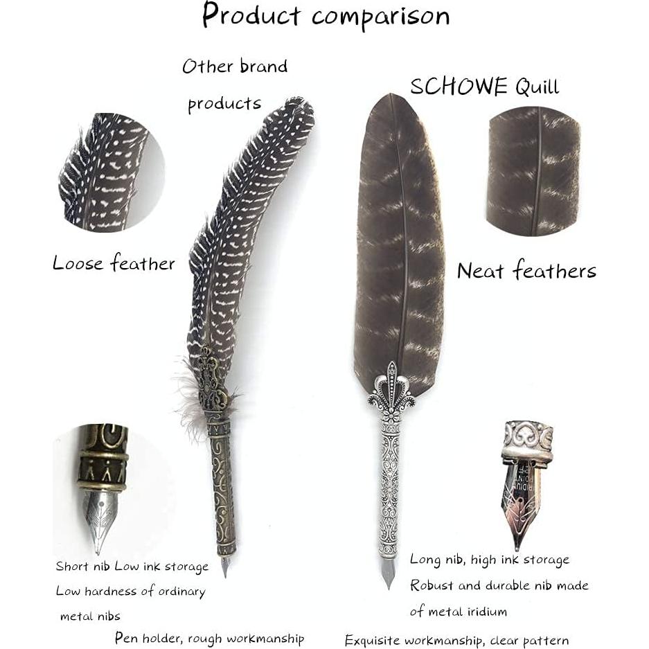 Set de Pluma de Pavo Real SCHOWE con Tinta y Accesorios