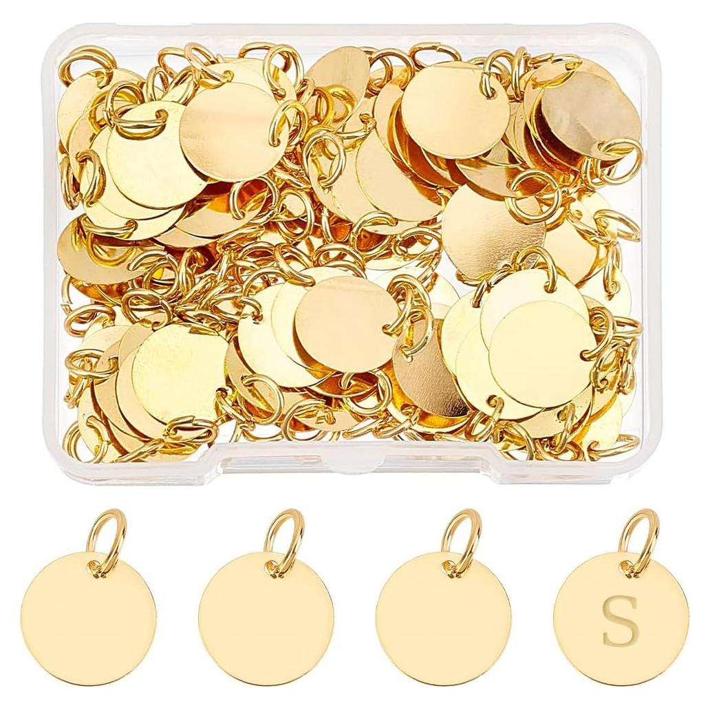 SUPERFINDINGS 100 Etiquetas de Latón Doradas 12mm para Joyería