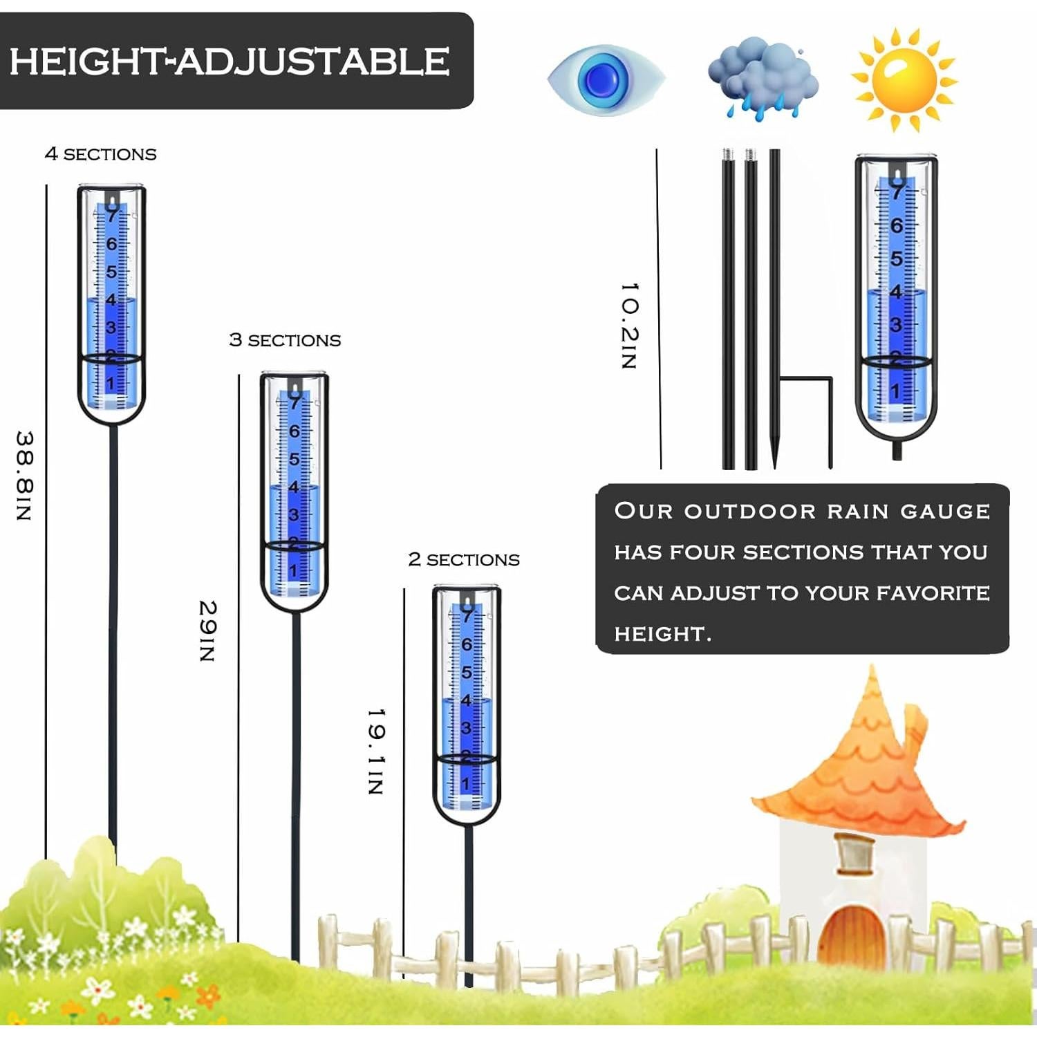 Pluviometro Exterior DLUCKY 98.5 cm a Prueba de Heladas