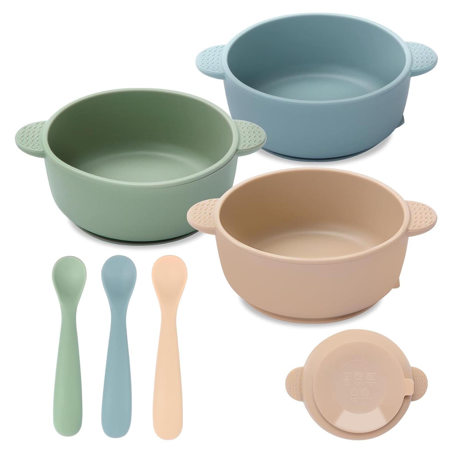 Juego de Tazones y Cucharas de Silicona Eascrozn para Bebés