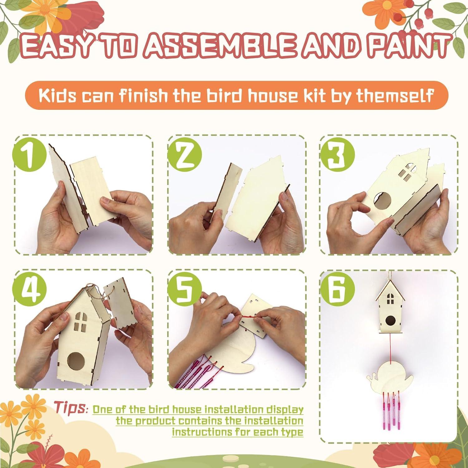 Kit de Manualidades DoodleDoo para Niños - 4 Casas para Aves y Campanas de Viento