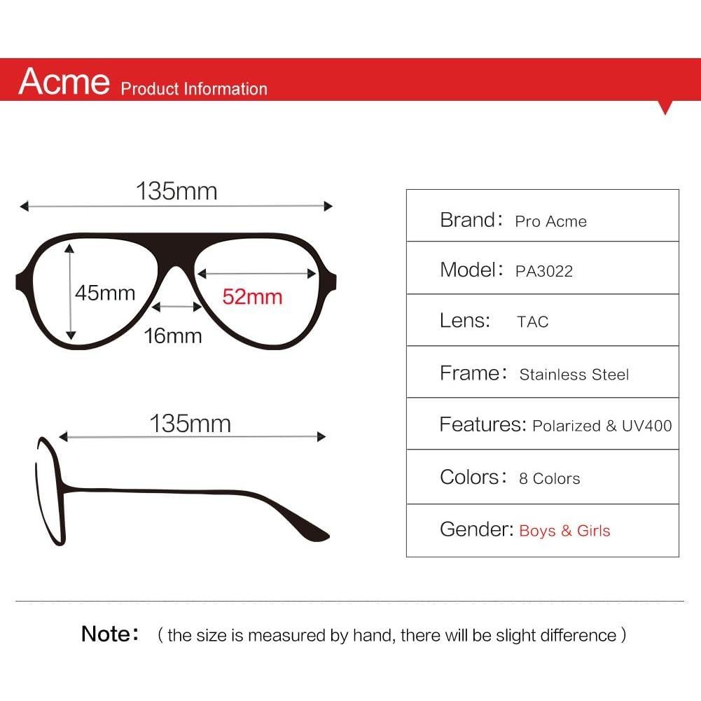 Gafas de sol aviador Pro Acme para niños, polarizadas, 50-52 mm