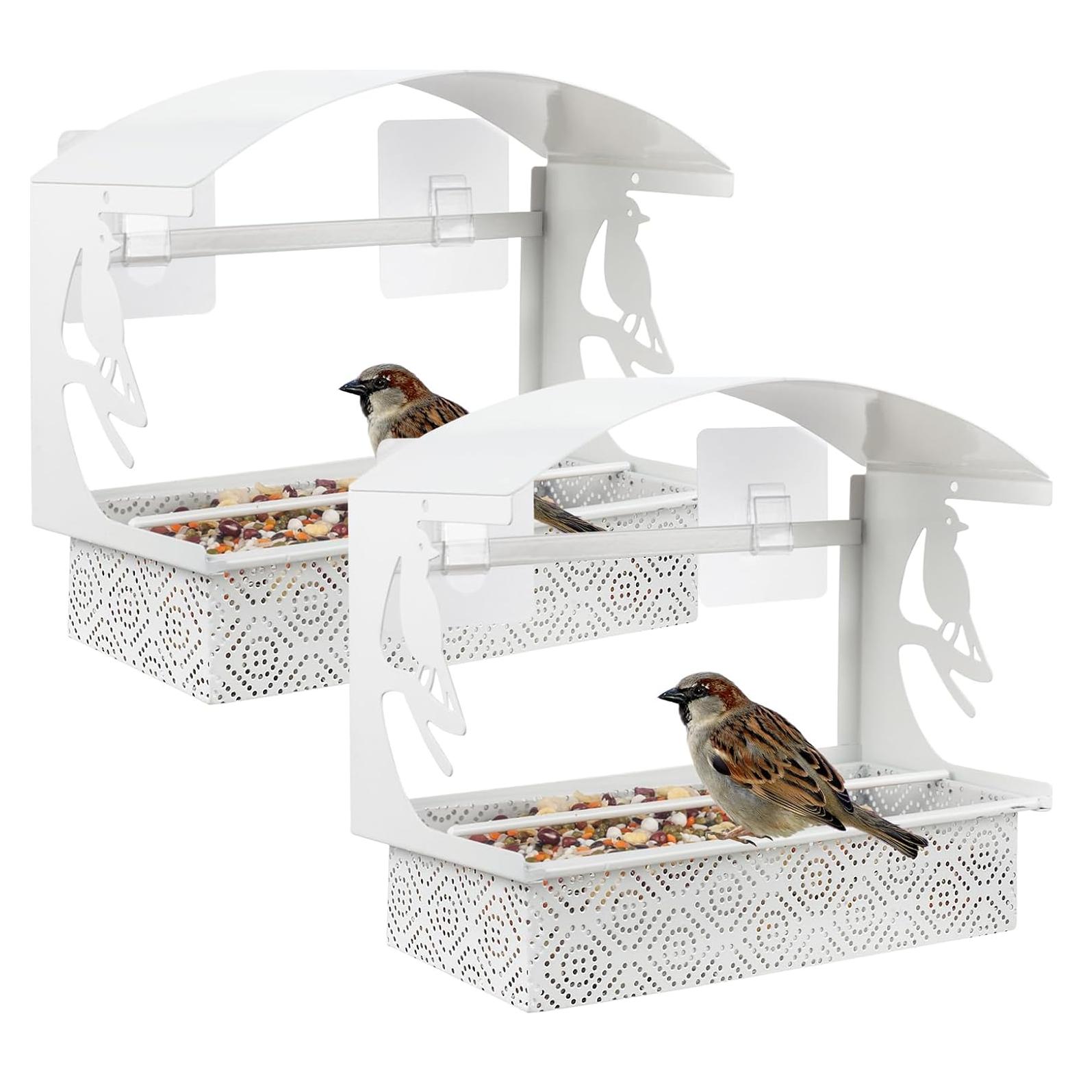 Comedero para Aves de Ventana Tonitrui Metal Blanco 2Pack