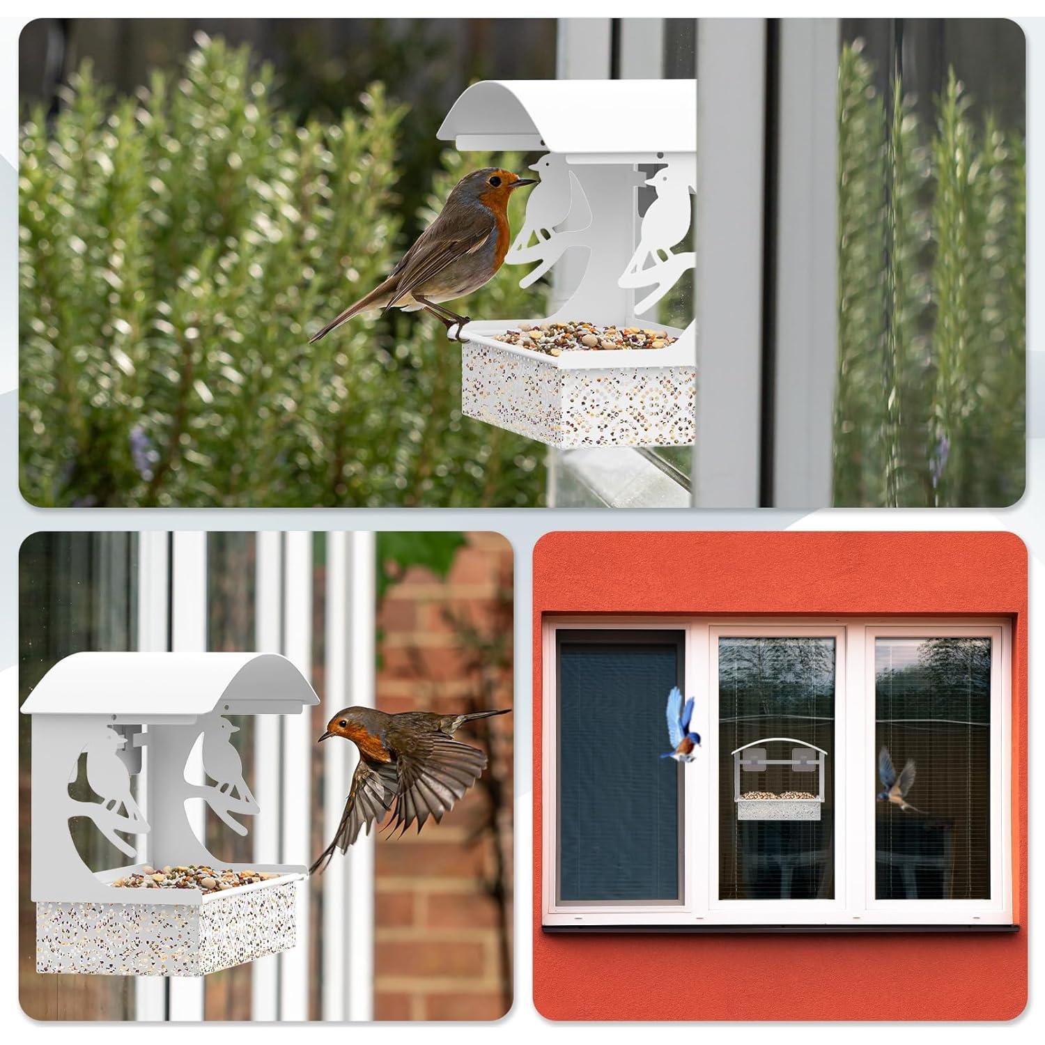 Comedero para Aves de Ventana Tonitrui Metal Blanco 2Pack