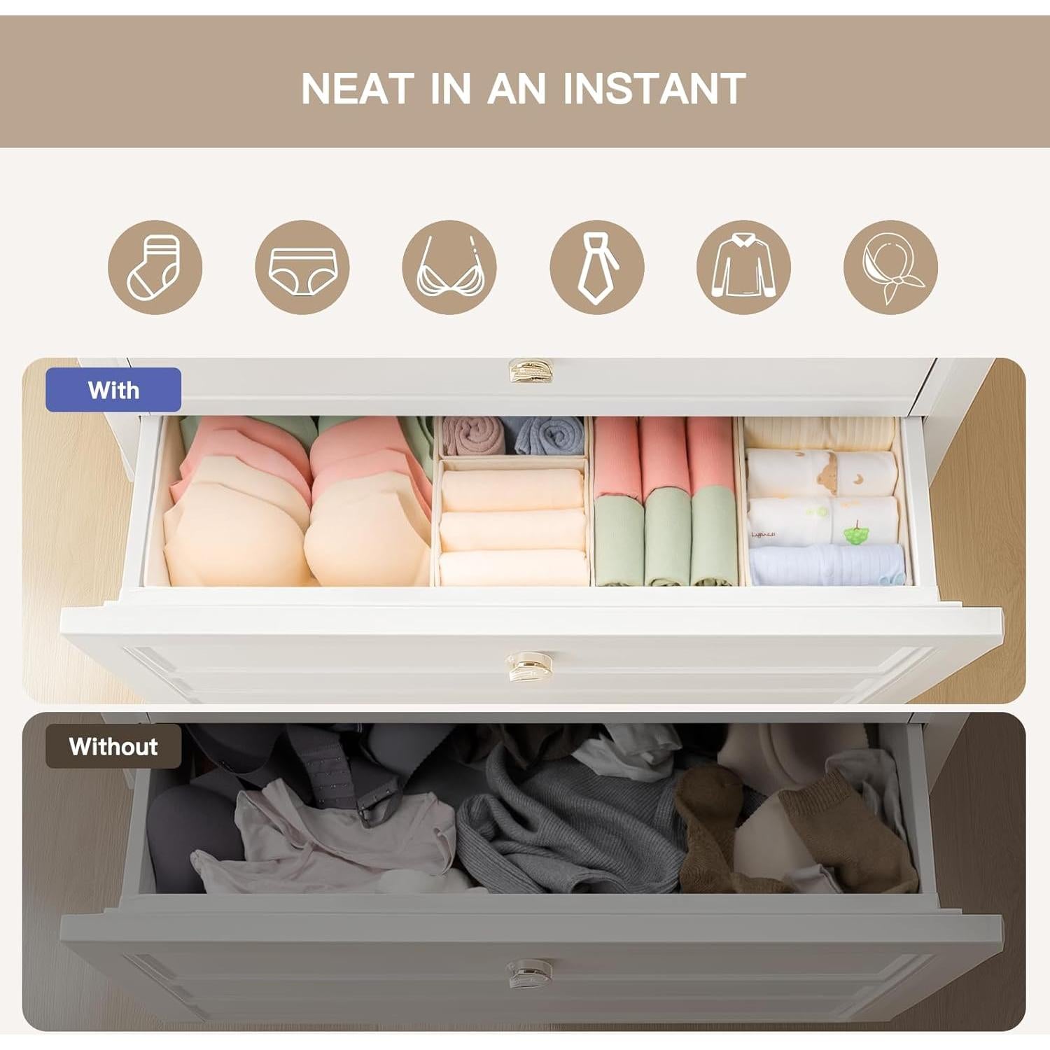 Organizador de Cajones Criusia 10 Piezas Beige para Ropa