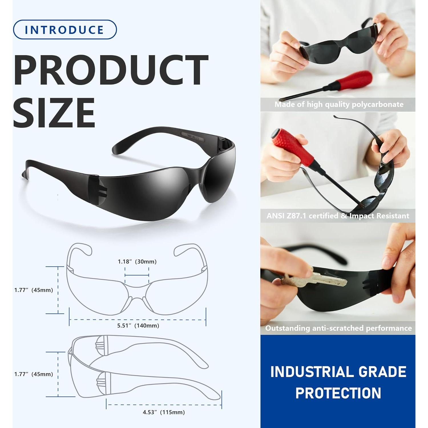 Gafas de Seguridad Tinteadas SAFETISAN - Paquete de 24, UV