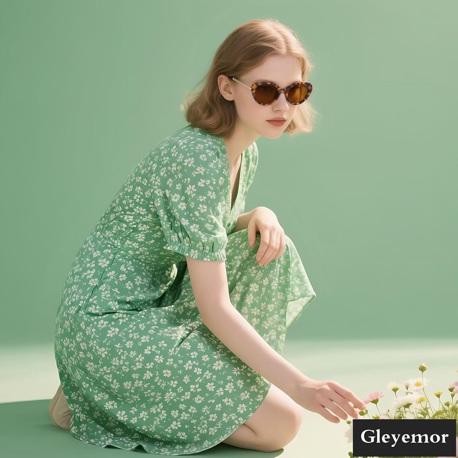 Gafas de Sol Retro Ovaladas Gleyemor UV400 para Mujeres