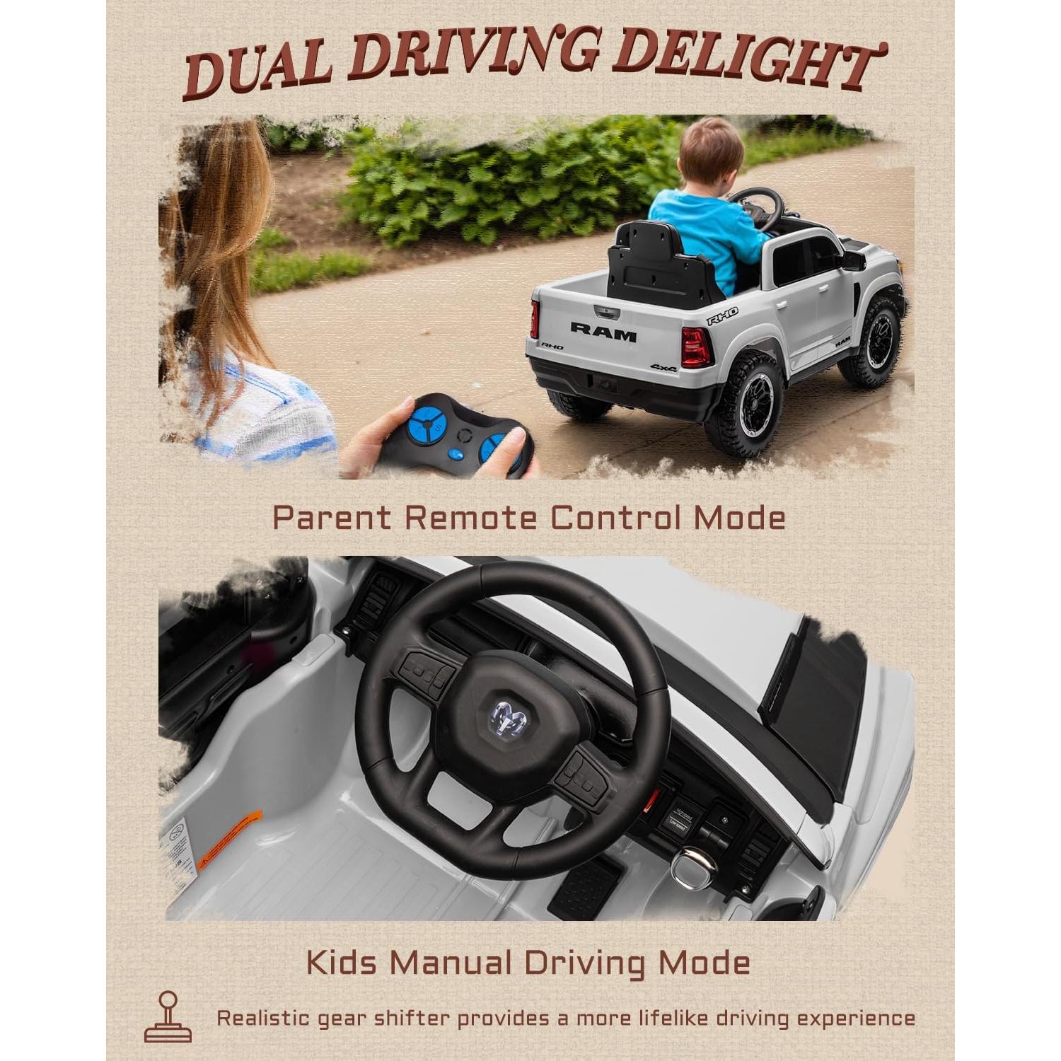 Camioneta Eléctrica para Niños RAM 1500 RHO 12V Blanca