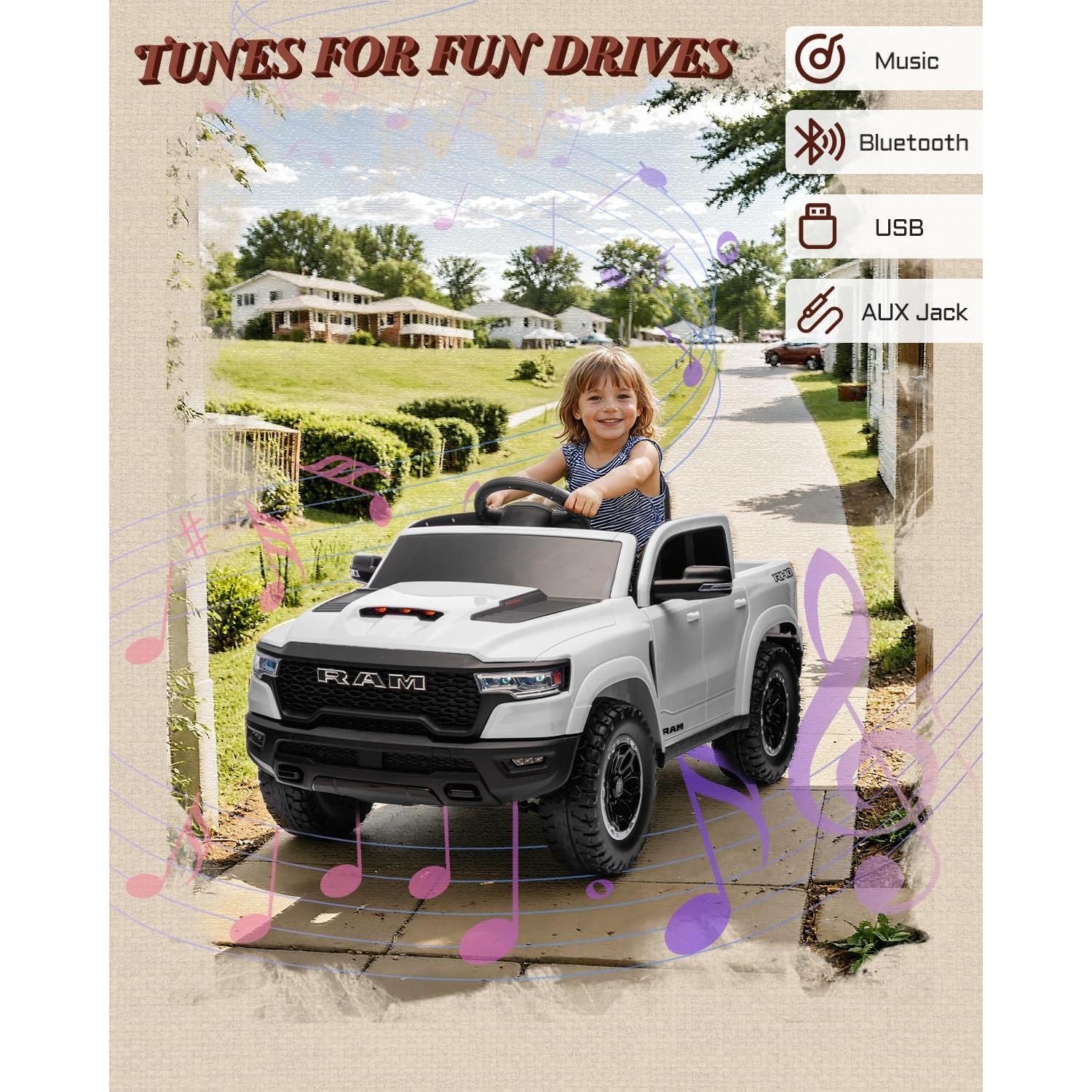 Camioneta Eléctrica para Niños RAM 1500 RHO 12V Blanca