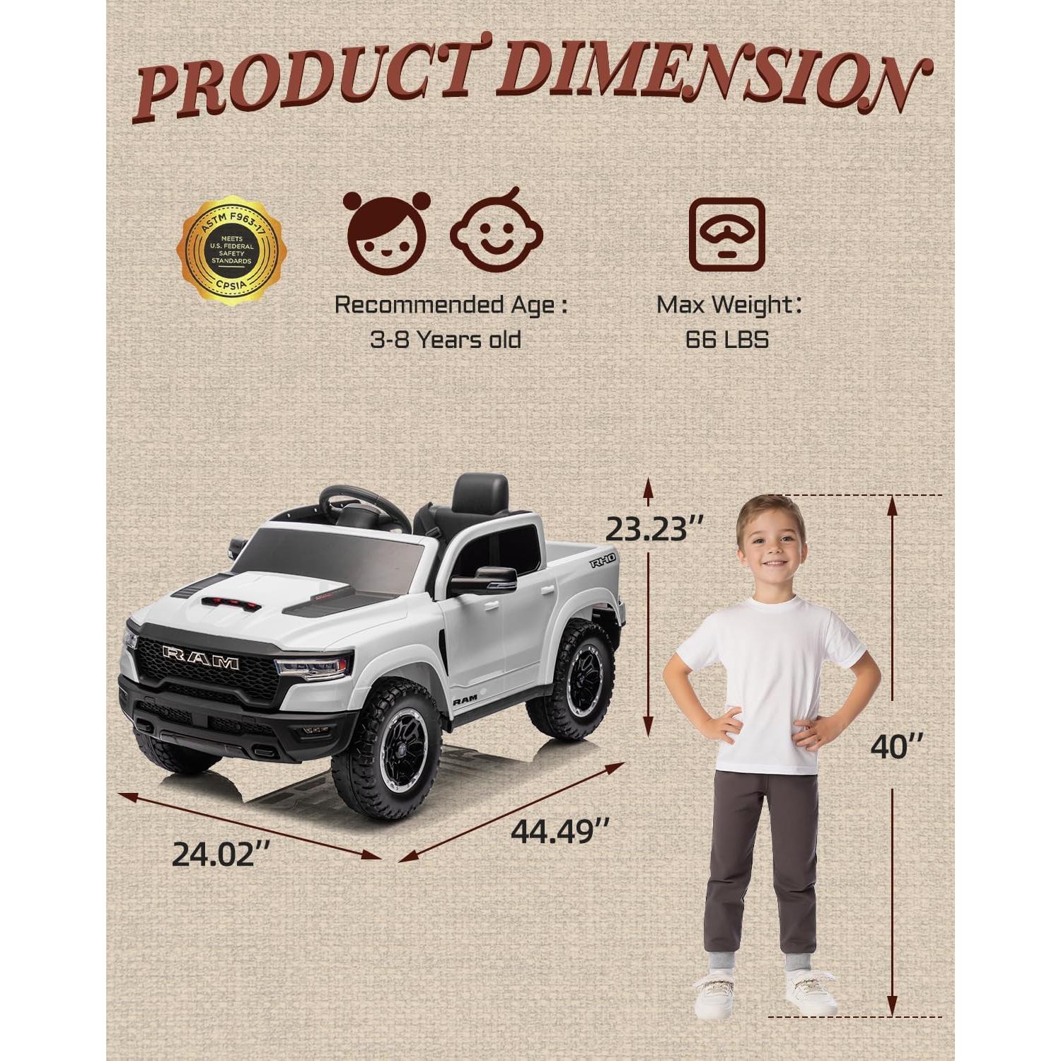 Camioneta Eléctrica para Niños RAM 1500 RHO 12V Blanca
