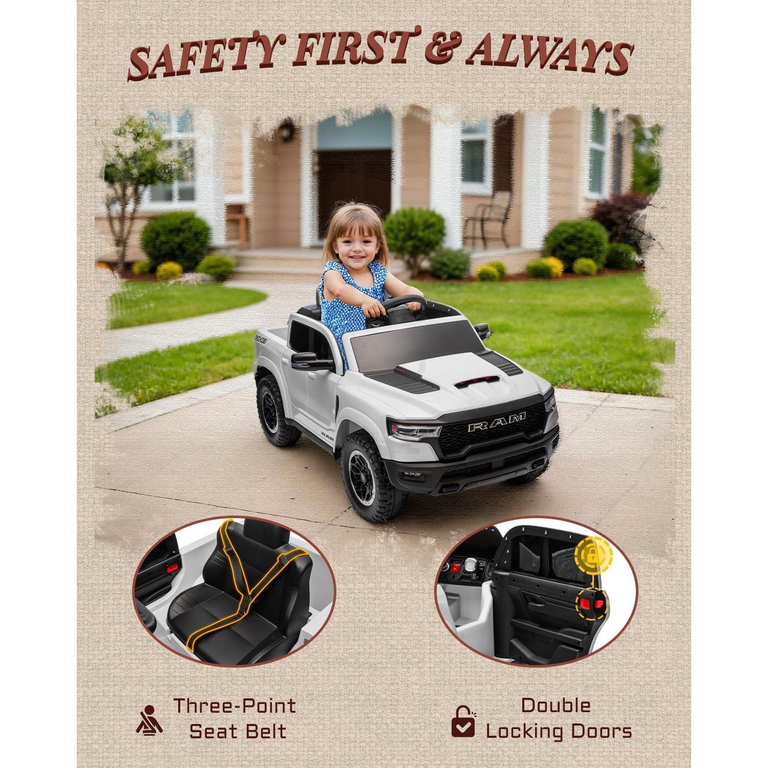 Camioneta Eléctrica para Niños RAM 1500 RHO 12V Blanca