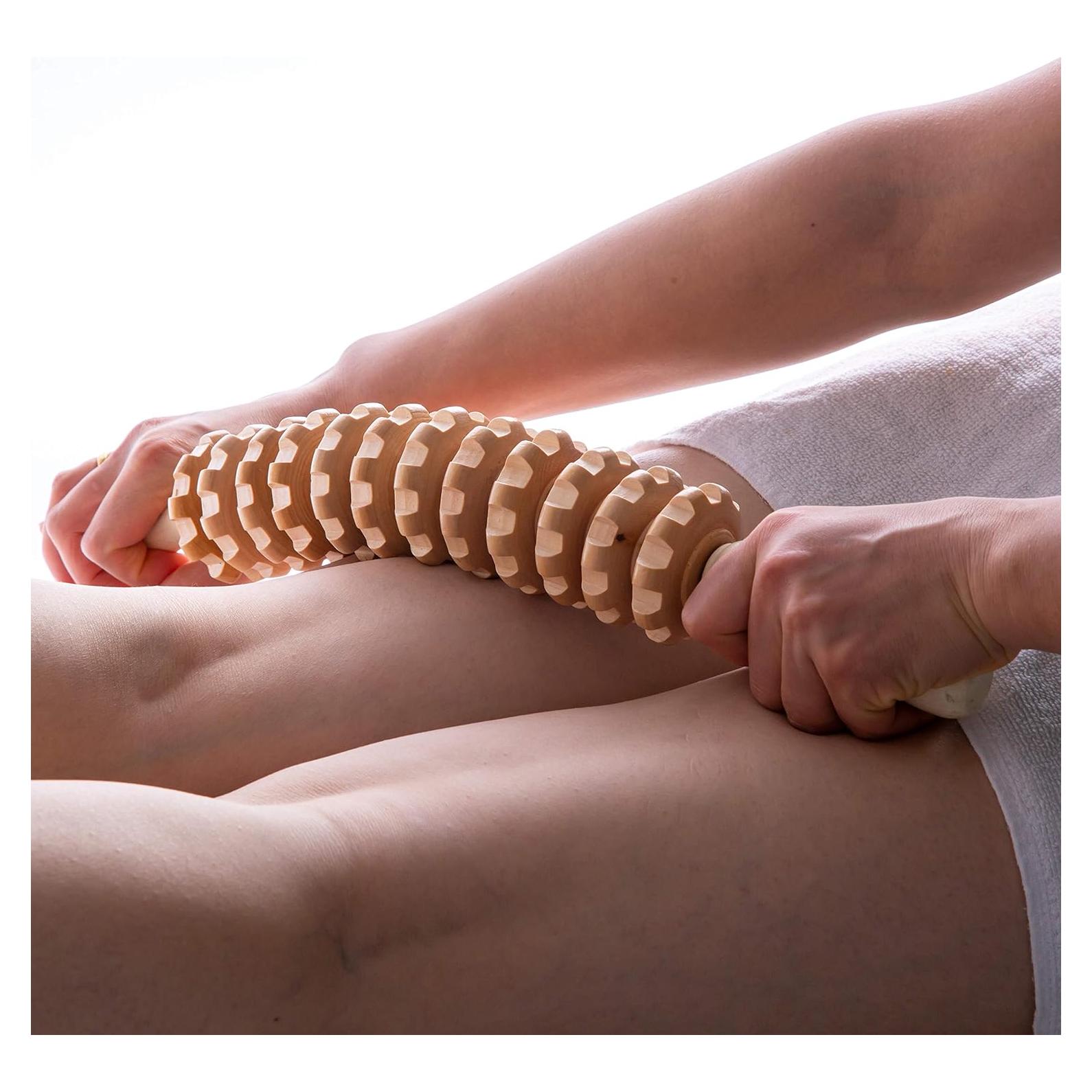 Rodillo de Masaje de Madera Mikako Curvado para Drenaje Linfático