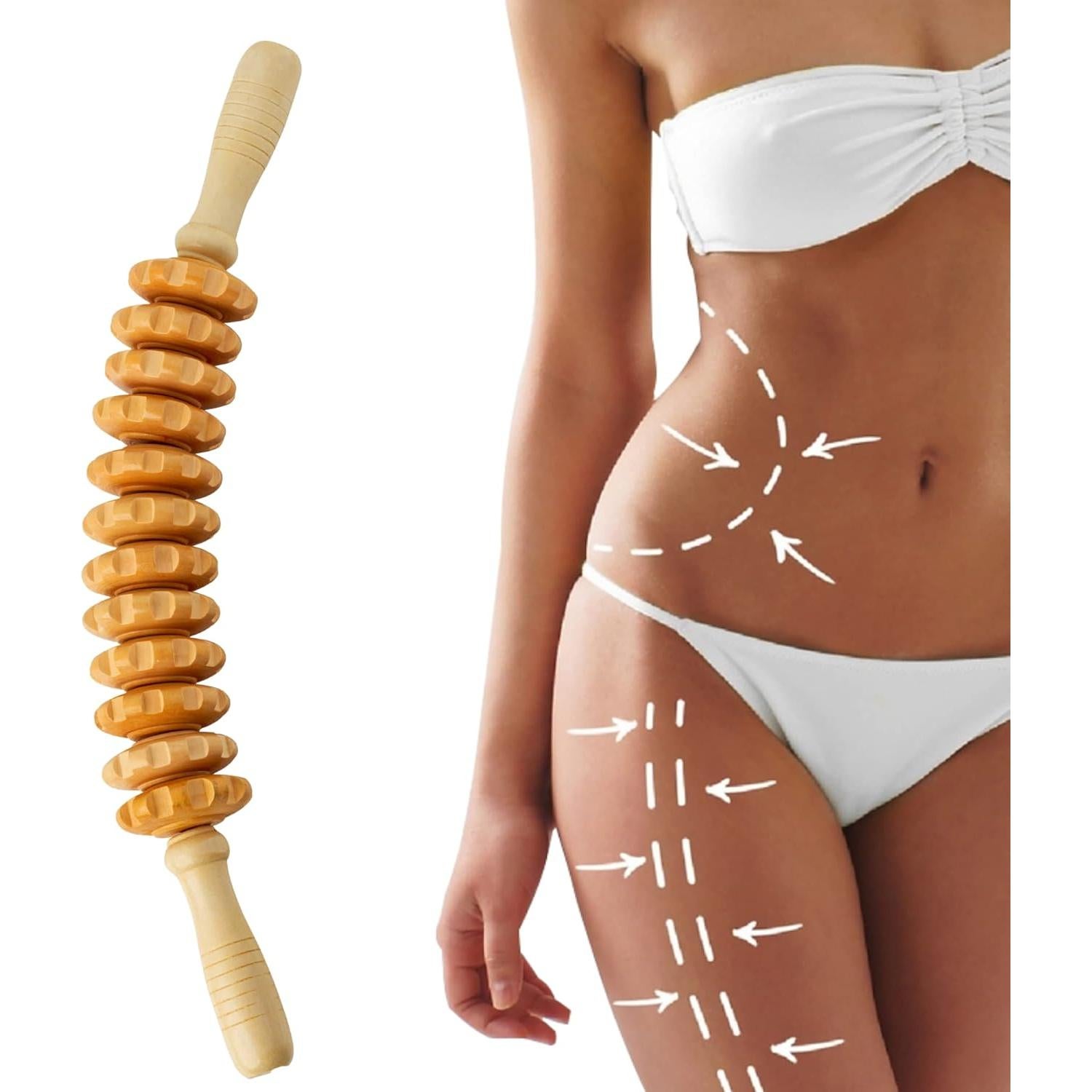 Rodillo de Masaje de Madera Mikako Curvado para Drenaje Linfático