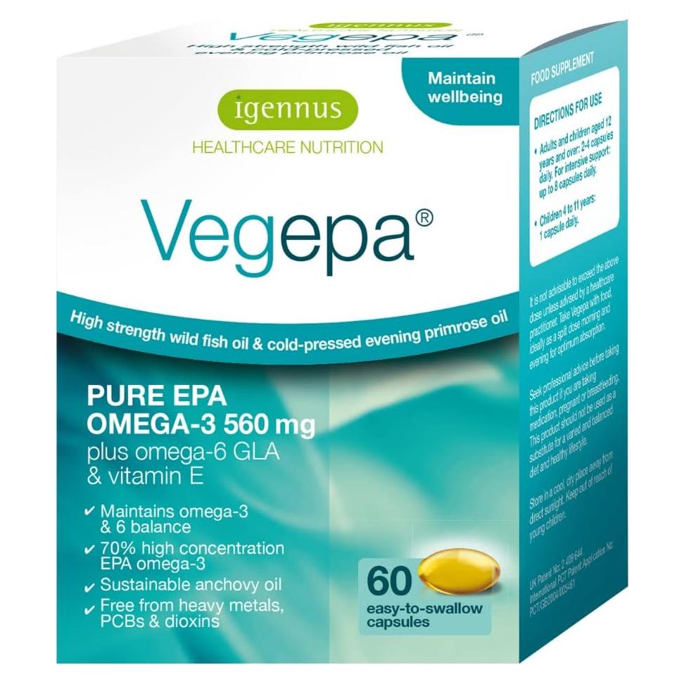 Vegepa Omega 3 Aceite de Pescado Salvaje 560 mg EPA 60 Cápsulas