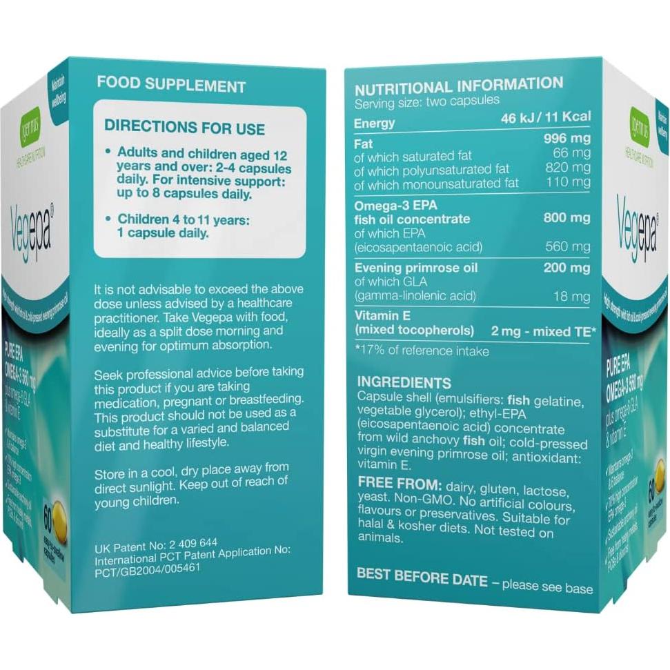 Vegepa Omega 3 Aceite de Pescado Salvaje 560 mg EPA 60 Cápsulas