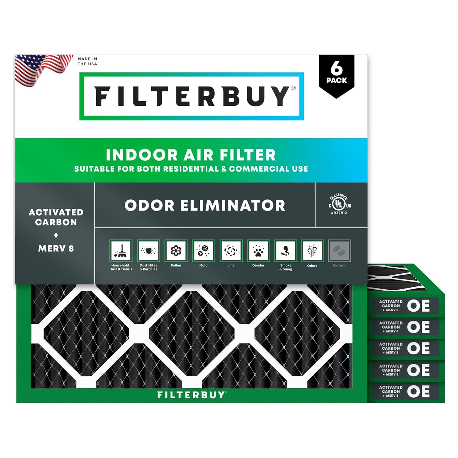 Filtro de aire Filterbuy 10x10x1 MERV 8 con carbón activado