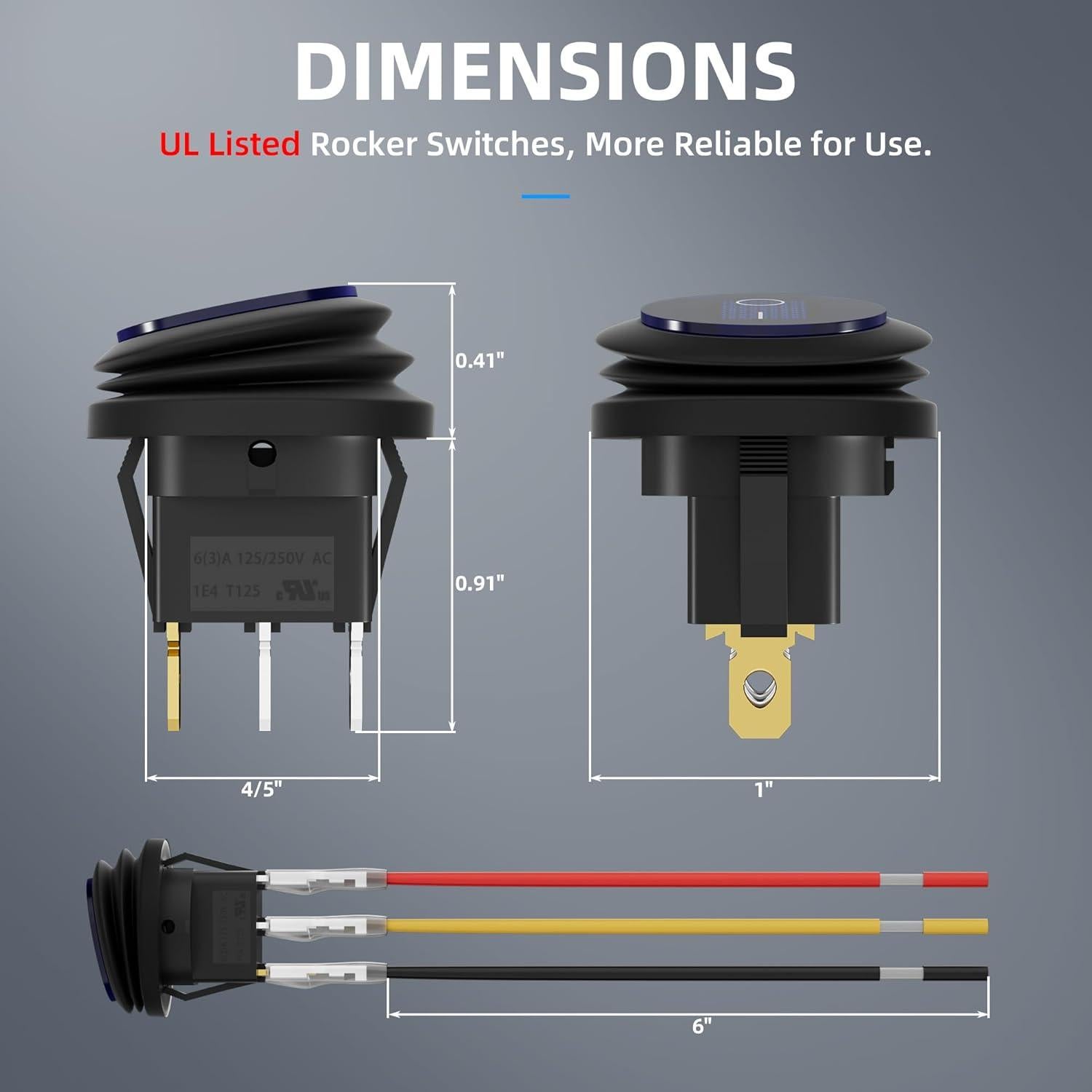Interruptor Redondo Impermeable DaierTek 12V LED Azul 20A 5Pack