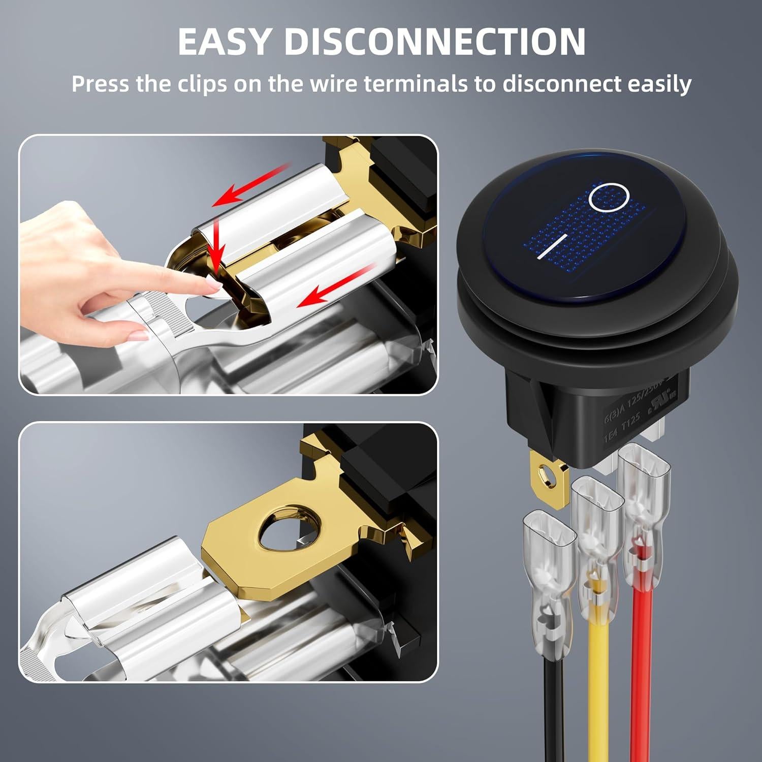 Interruptor Redondo Impermeable DaierTek 12V LED Azul 20A 5Pack