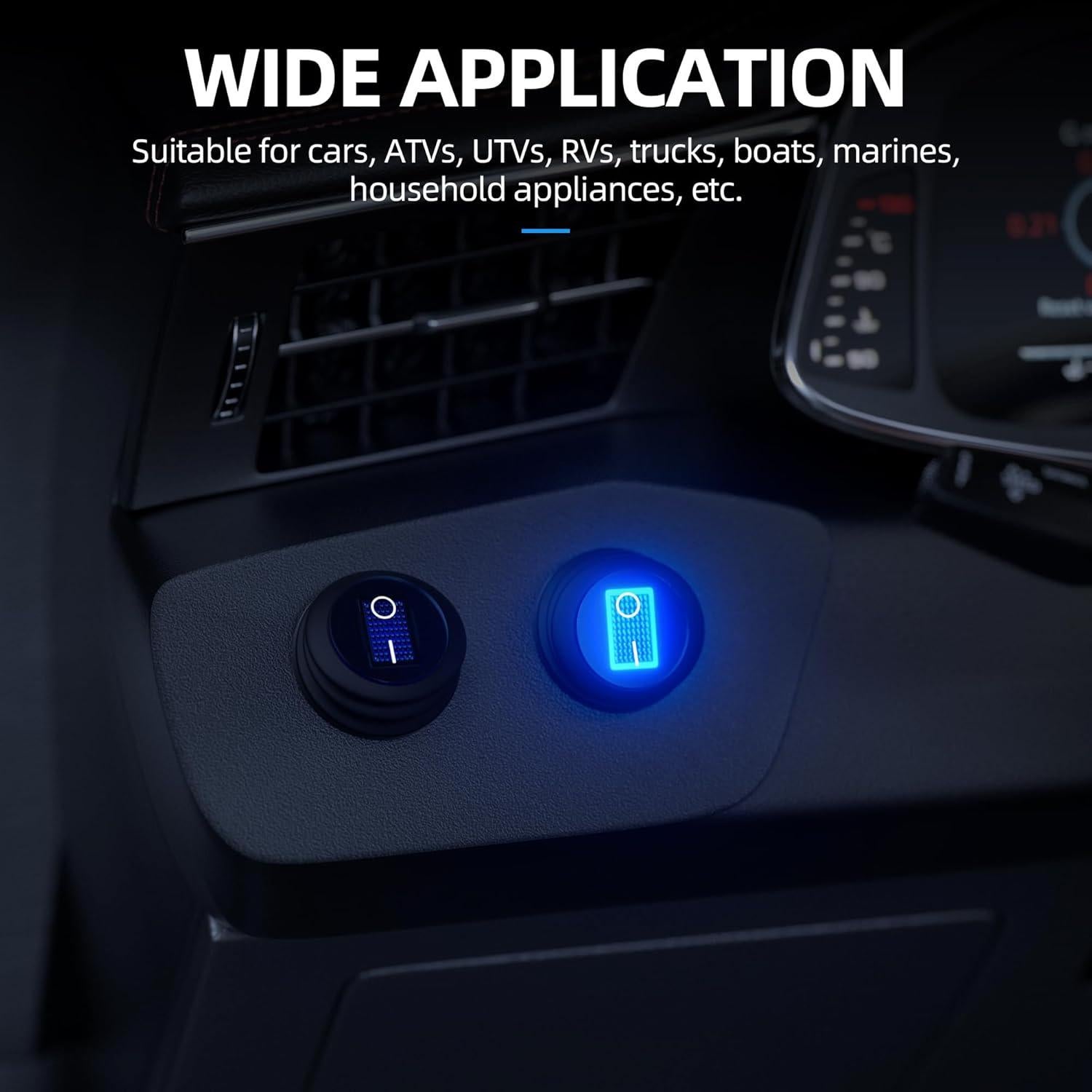 Interruptor Redondo Impermeable DaierTek 12V LED Azul 20A 5Pack