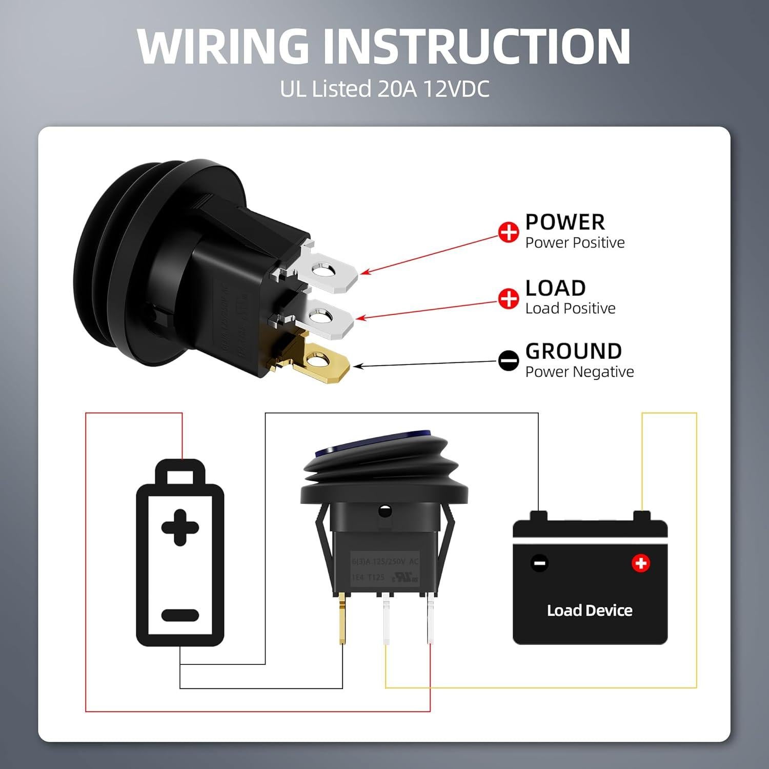 Interruptor Redondo Impermeable DaierTek 12V LED Azul 20A 5Pack