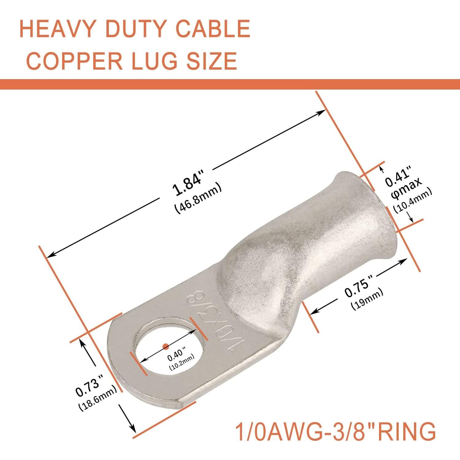 10 Terminales de Anillo de Cobre Estañado RIOCAN 1/0 AWG 3/8"