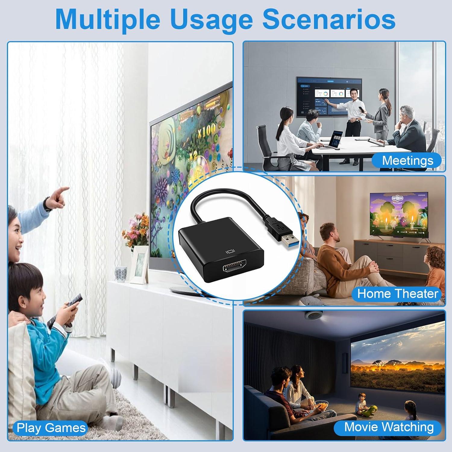 Adaptador USB 3.0 a HDMI Herfair 1080P Full HD Negro