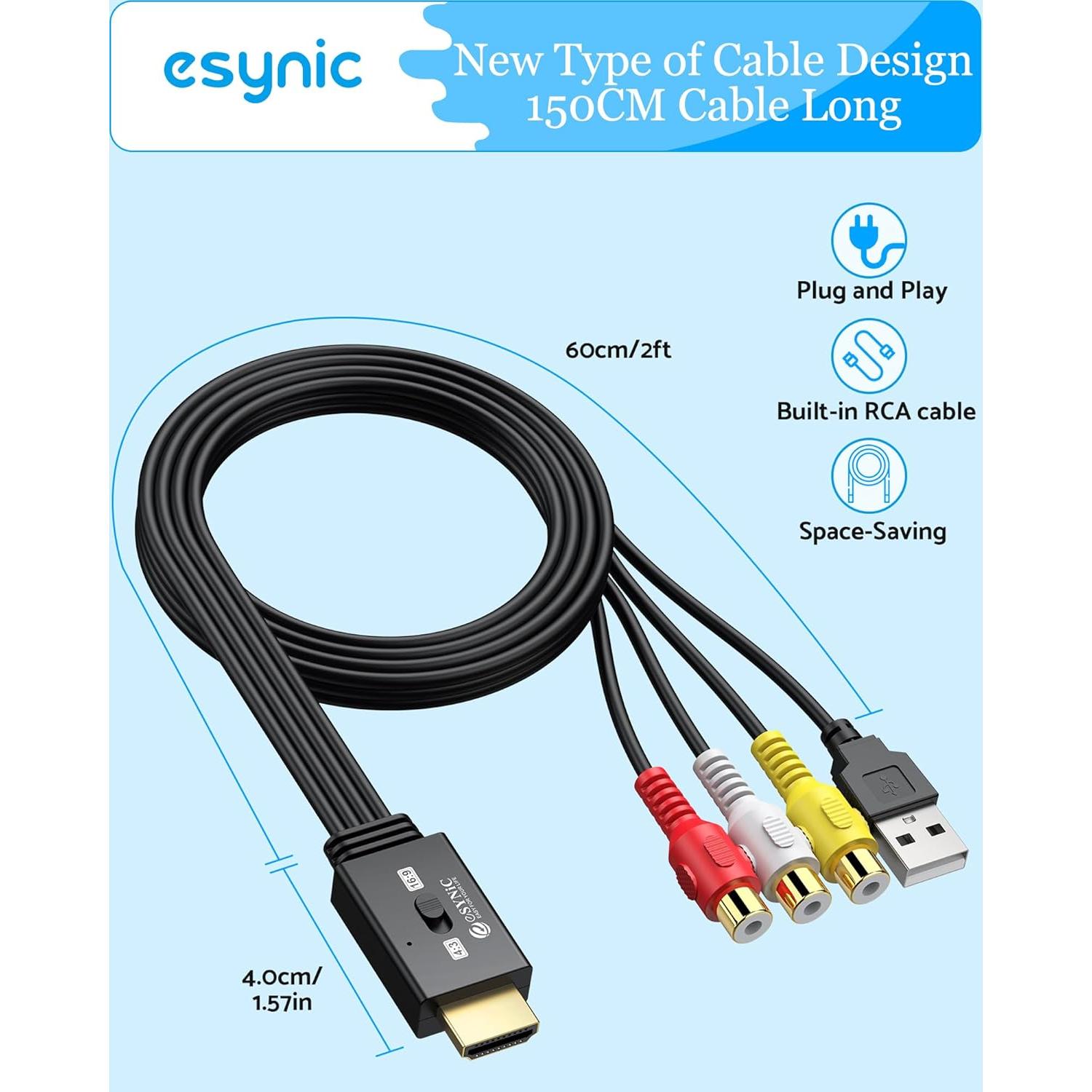 Convertidor eSynic RCA hembra a HDMI macho 1080P 60Hz