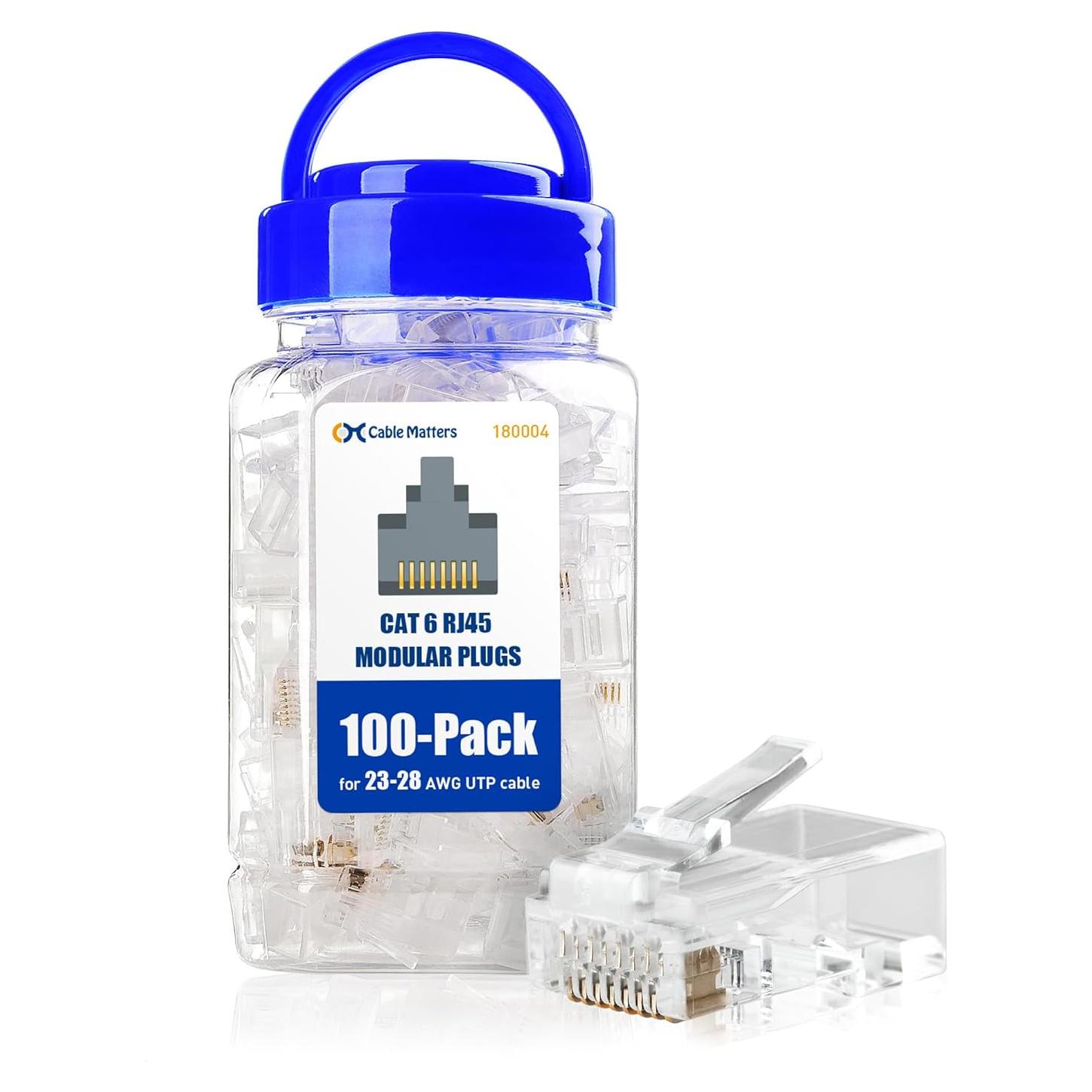 Conectores RJ45 Cat6 Cable Matters 100 Pack Baño de Oro