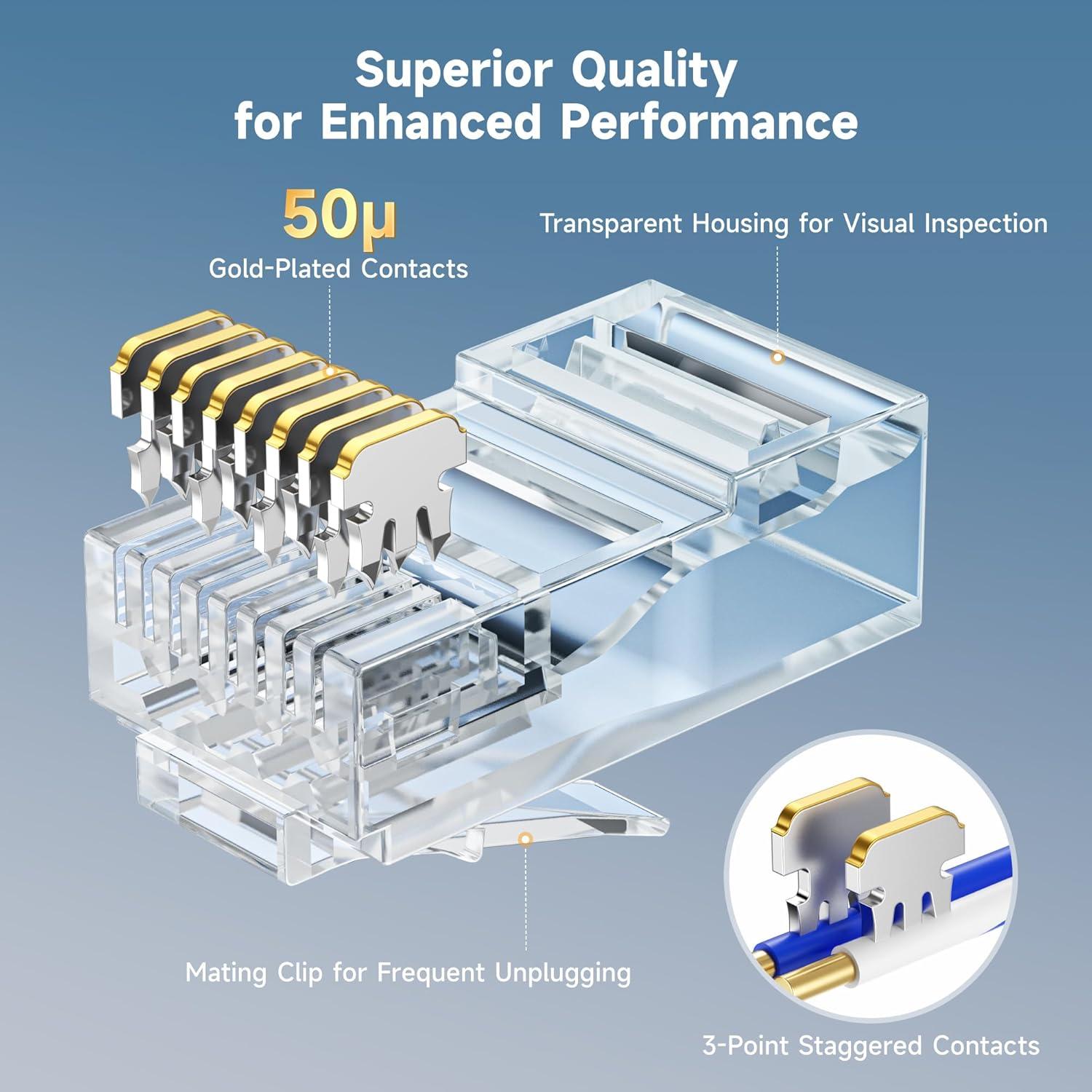 Conectores RJ45 Cat6 Cable Matters 100 Pack Baño de Oro